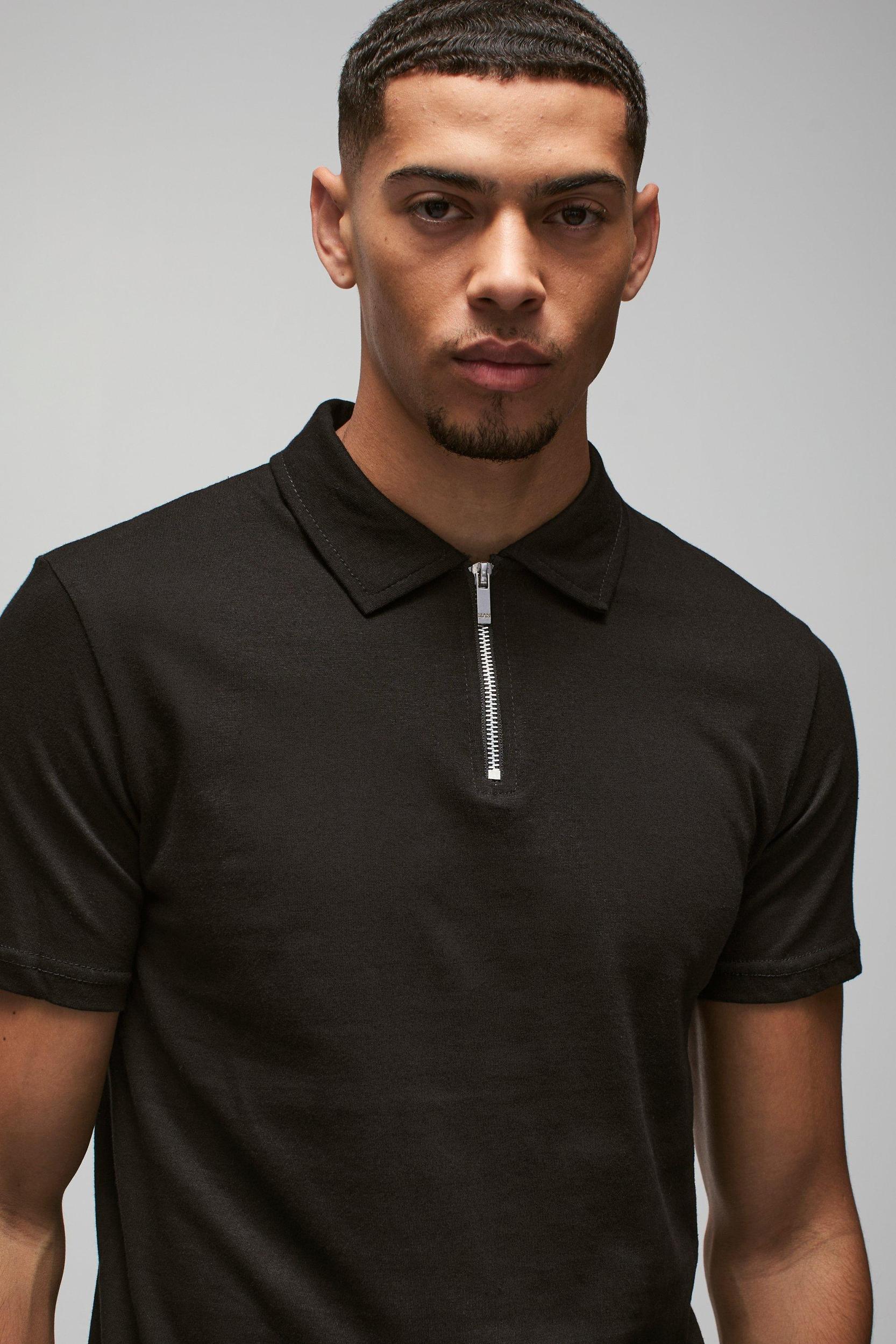 Slim Zip Neck Polo | boohooMAN USA Product Image