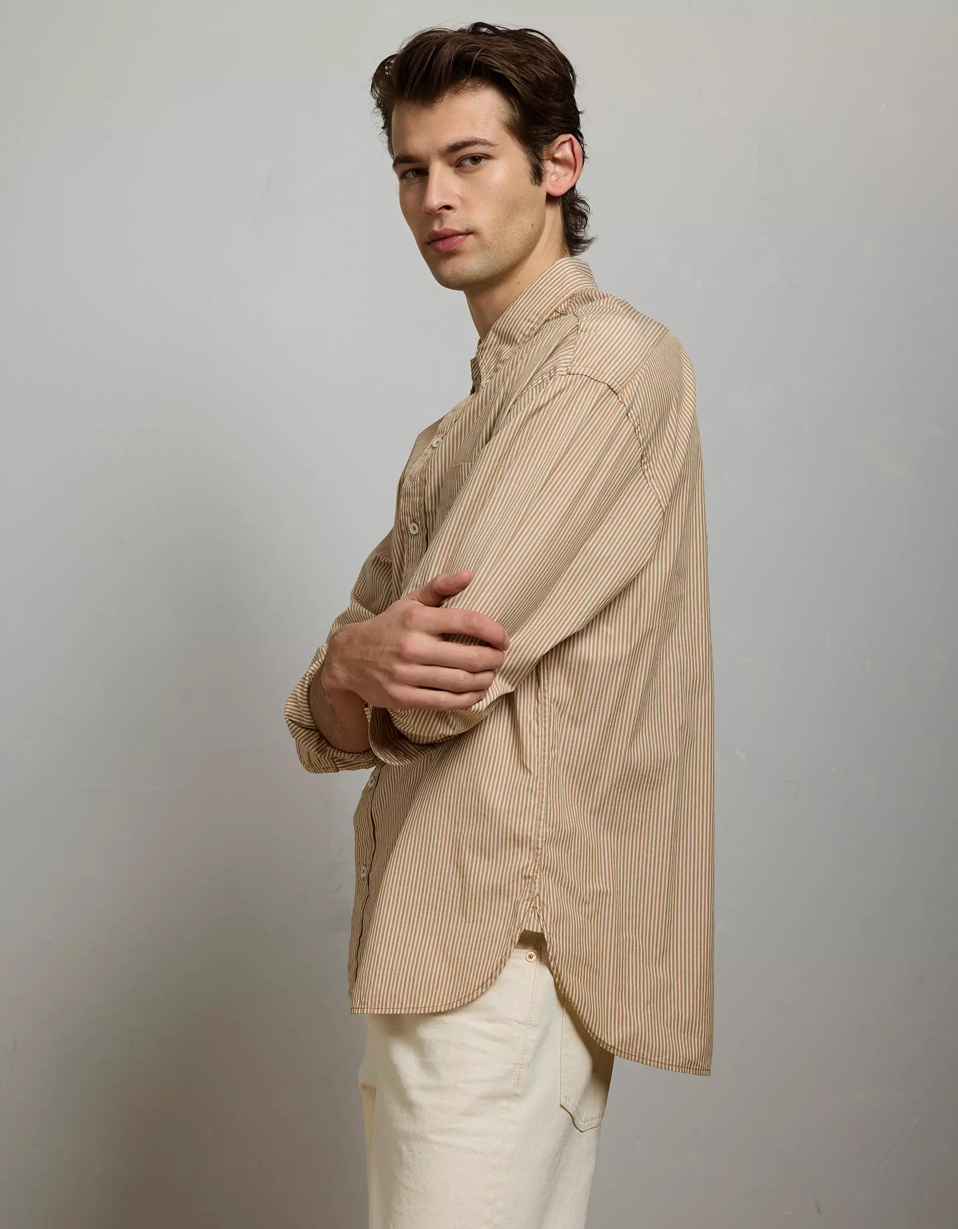 AE77 Premium Relaxed Striped Poplin Button-Up Shirt Product Image