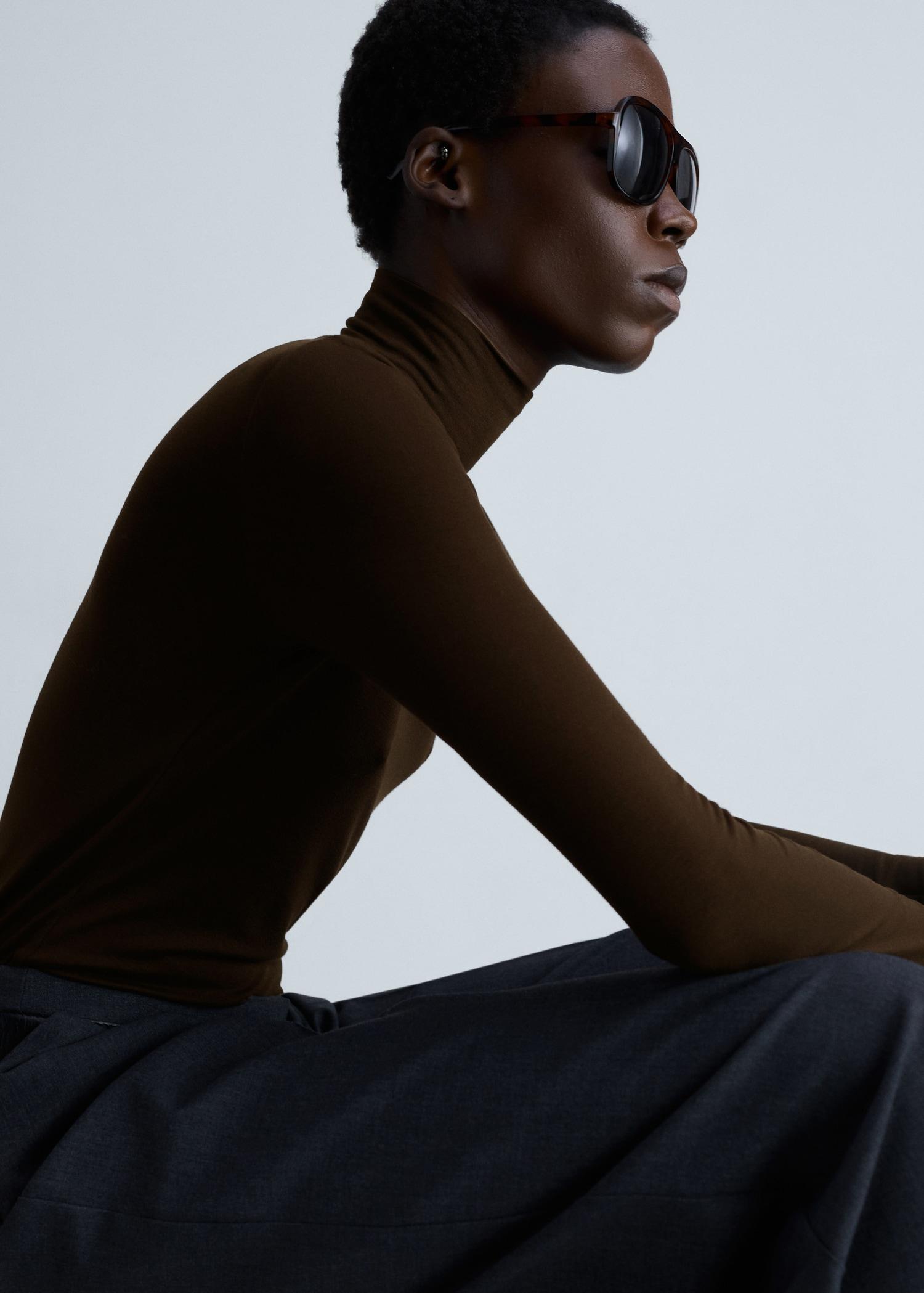 Long-sleeved t-shirt with perkins neck - Women | MANGO USA Product Image