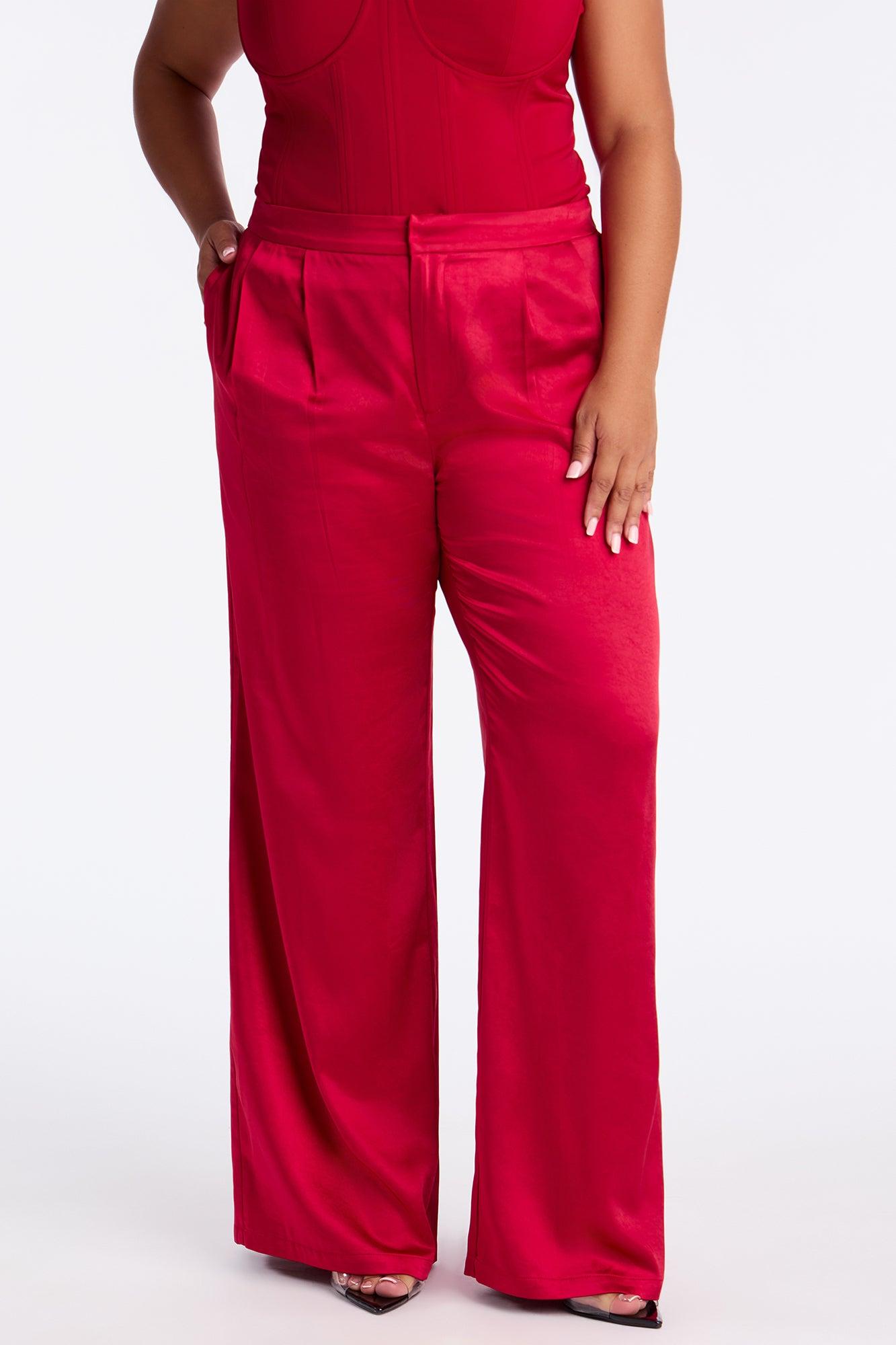Main Topic Low Rise Wide Leg Satin Pant 33 - Red Female Product Image