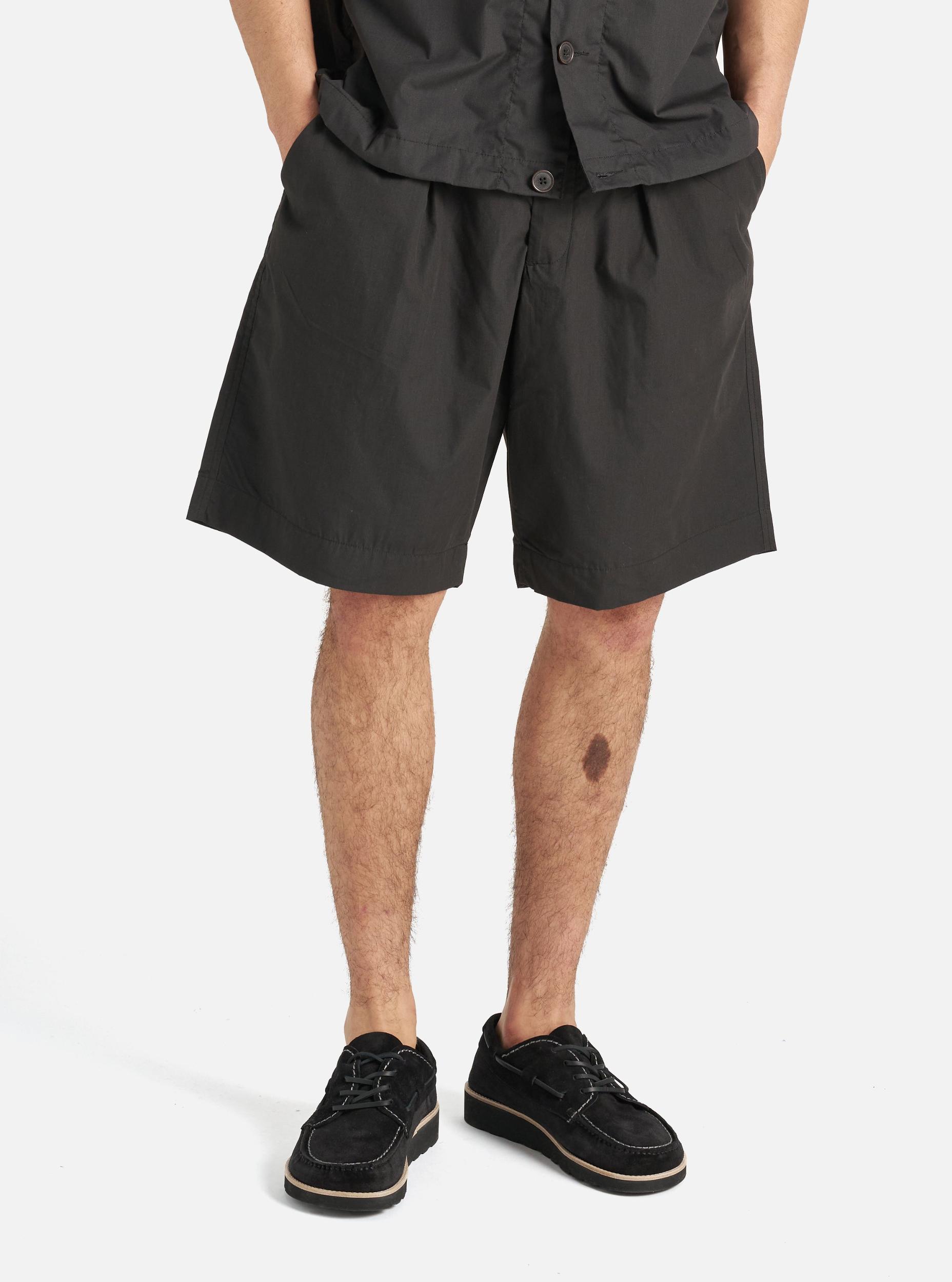 Universal Works Pleated Track Short in Black Recycled Polytech Product Image