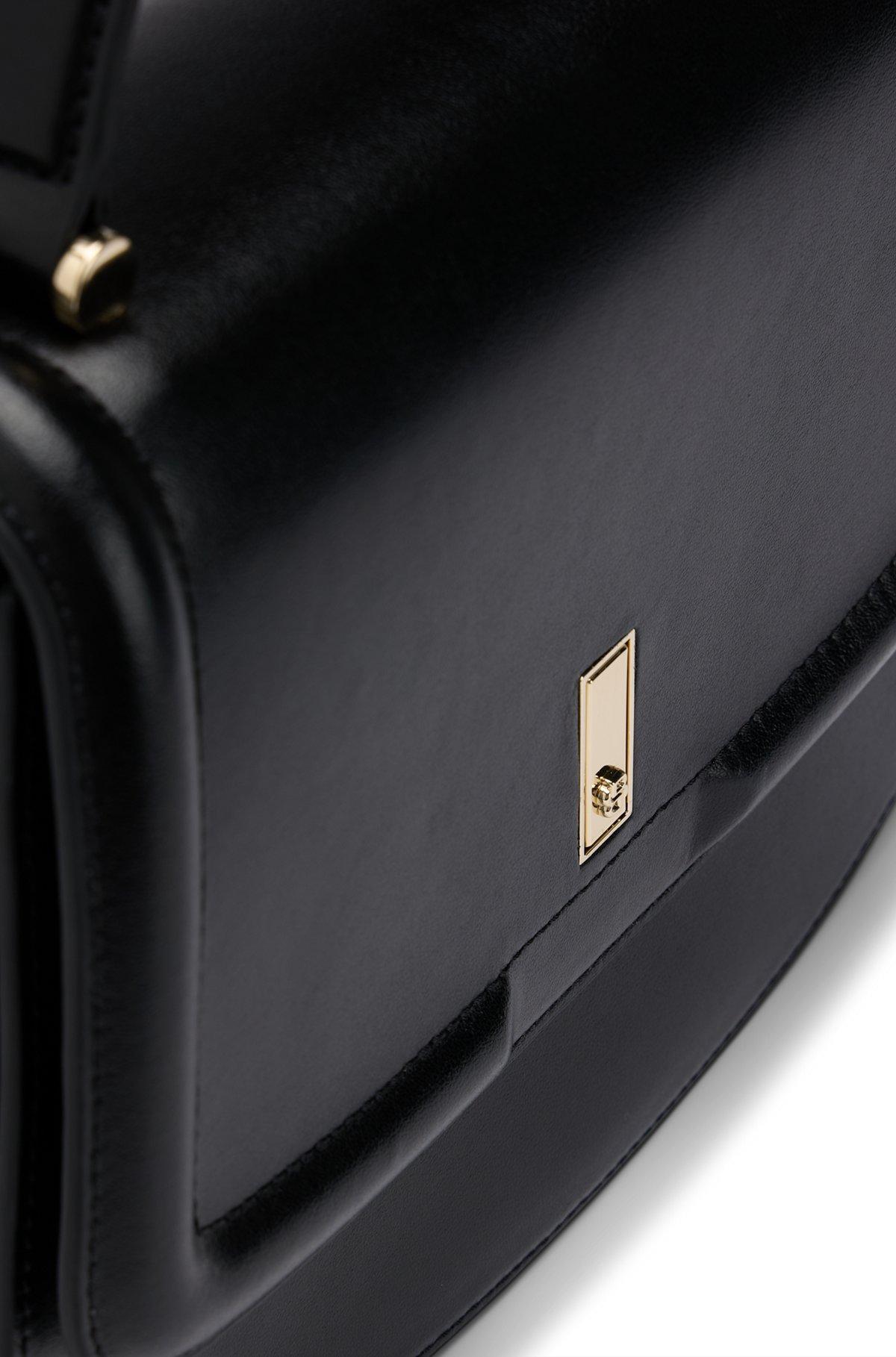 BOSS - Top-handle handbag in leather with Double B monogram - Black Product Image