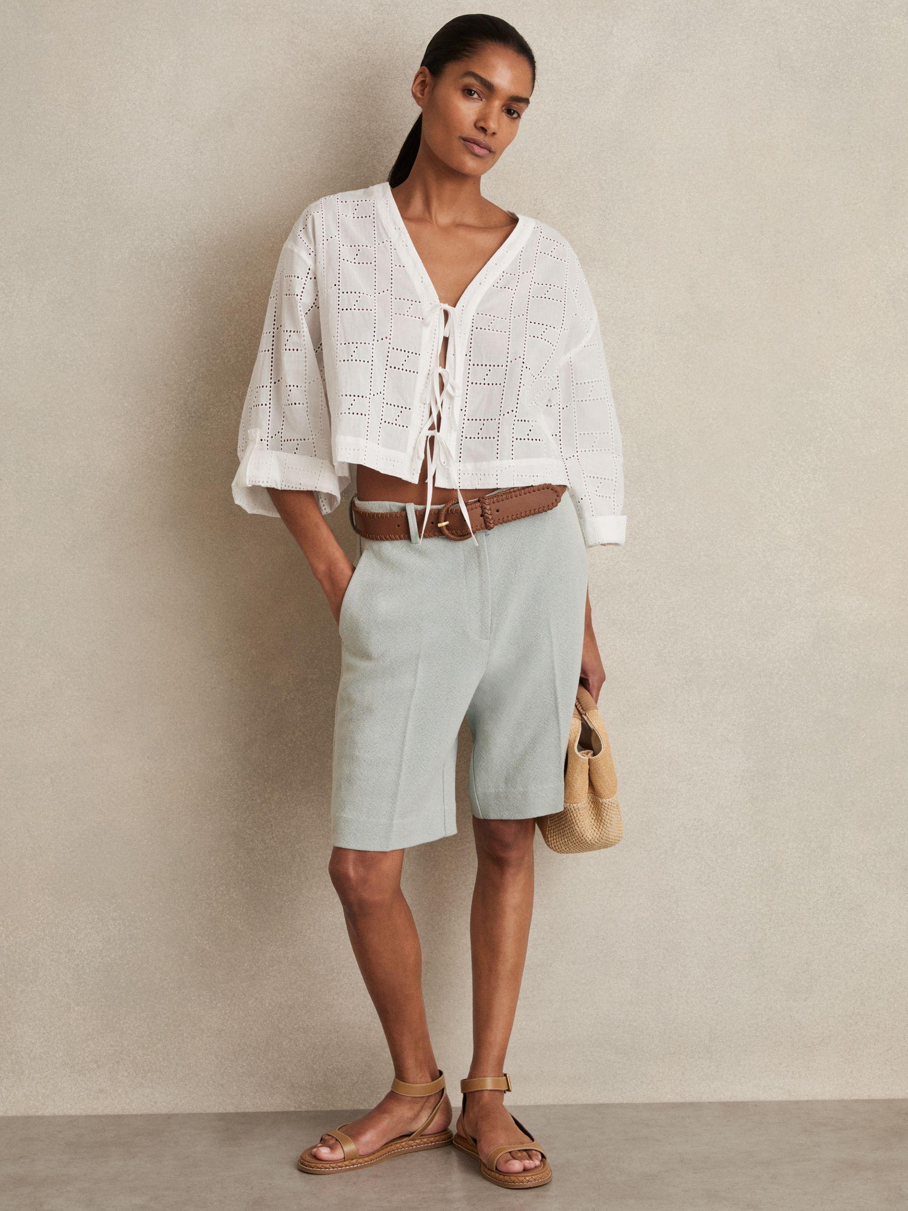 Cotton Broderie Tie-Front Top in White Product Image