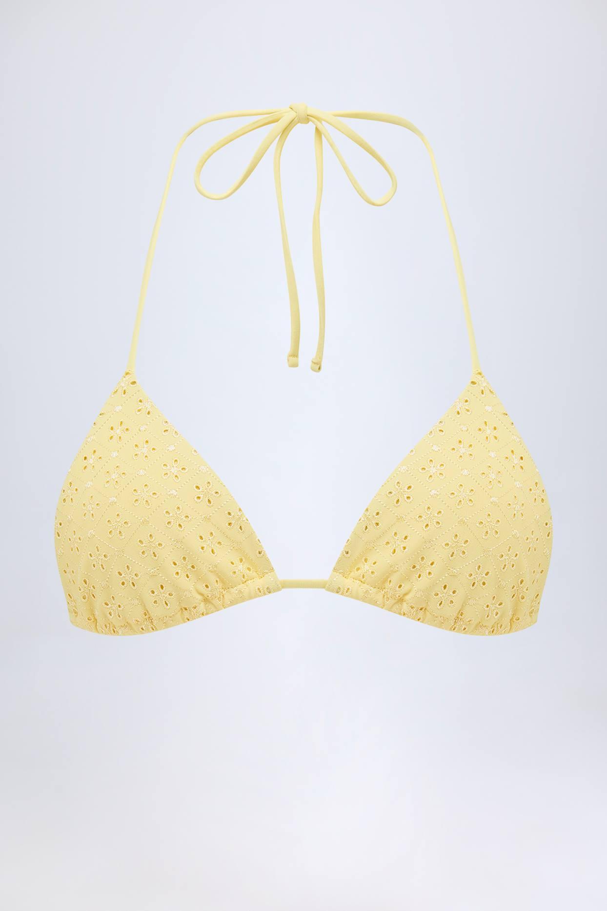 Broderie Anglaise Triangle Bikini Top in Lemon Yellow Product Image