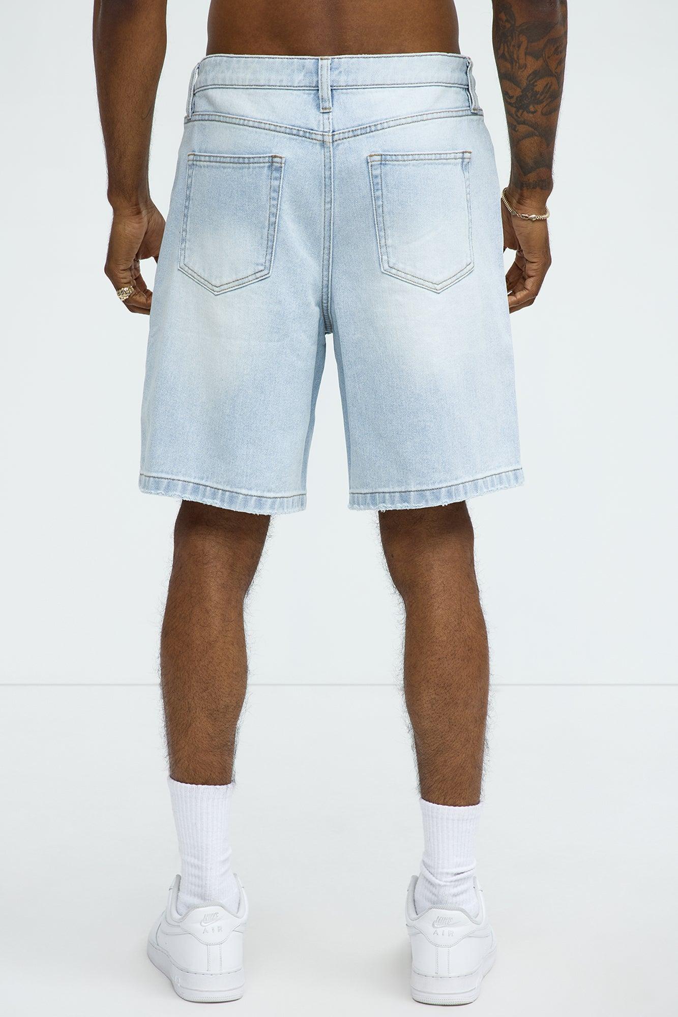 Classic Distressed Relaxed Denim Shorts - Light Blue Wash Product Image