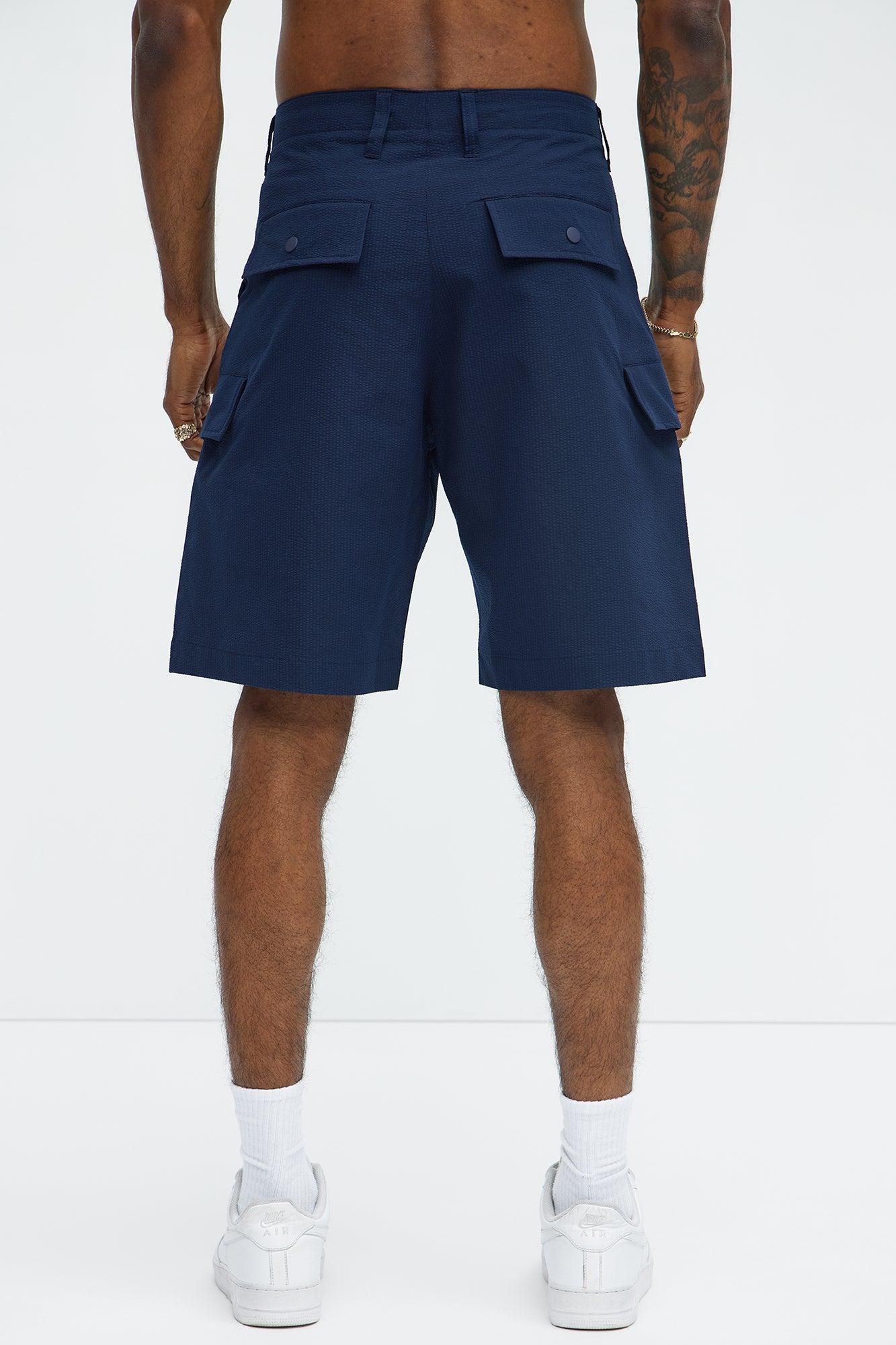 Seersucker Cargo Shorts - Navy Product Image