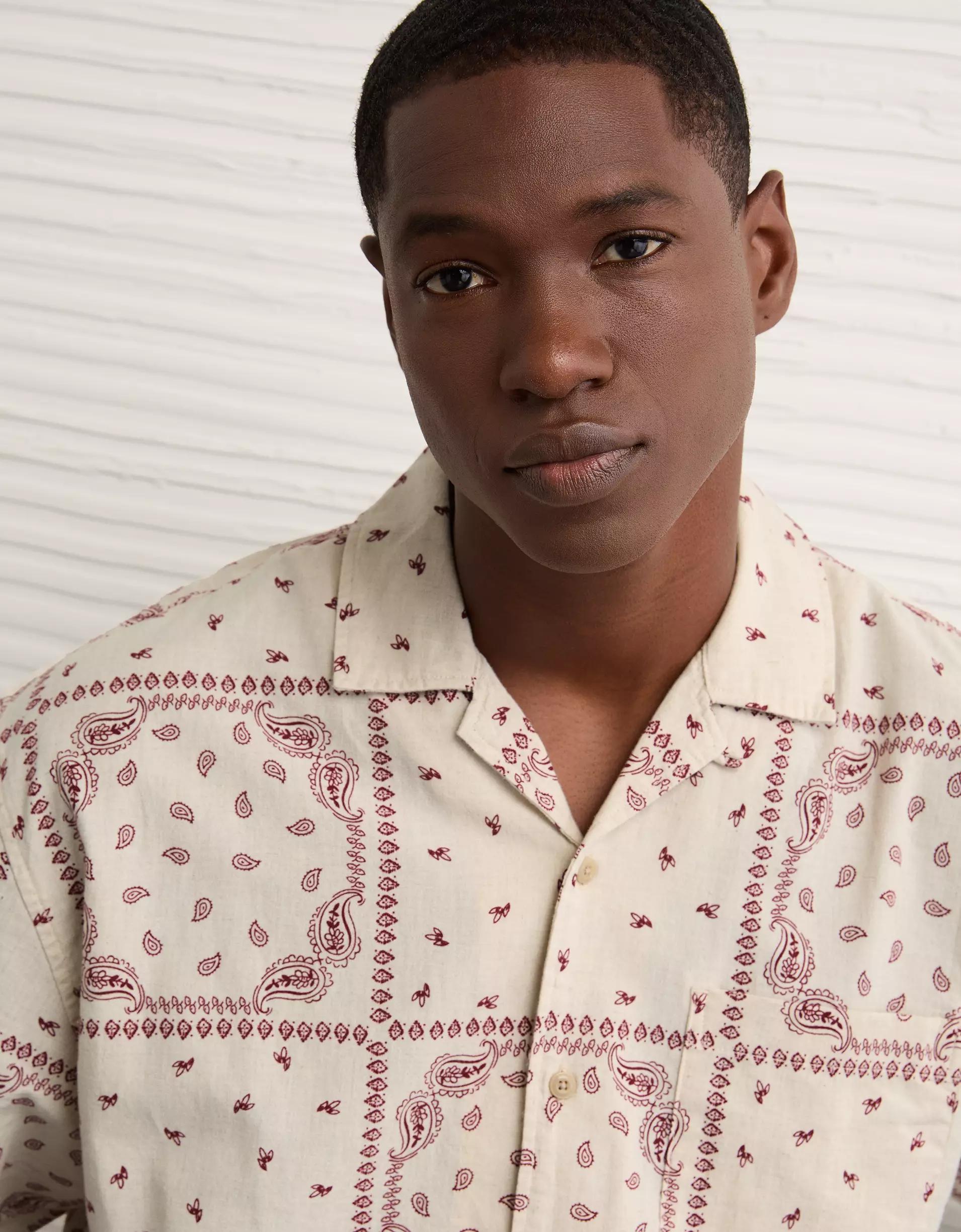 AE Poolside Linen-Blend Printed Button-Up Shirt Product Image