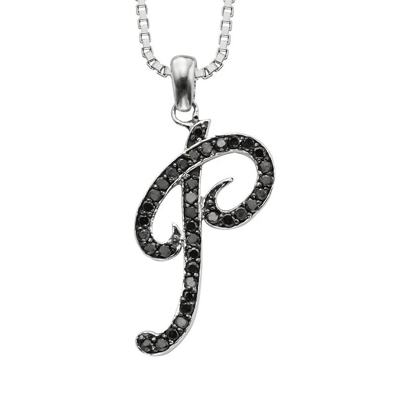Jewelexcess Sterling Silver 1/4-ct. T.W. Black Diamond Initial Pendant, Women's,  Product Image