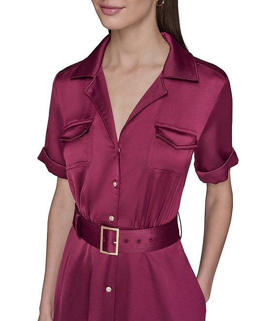KARL LAGERFELD PARIS Satin Crepe Short Sleeve Shirtdress Product Image
