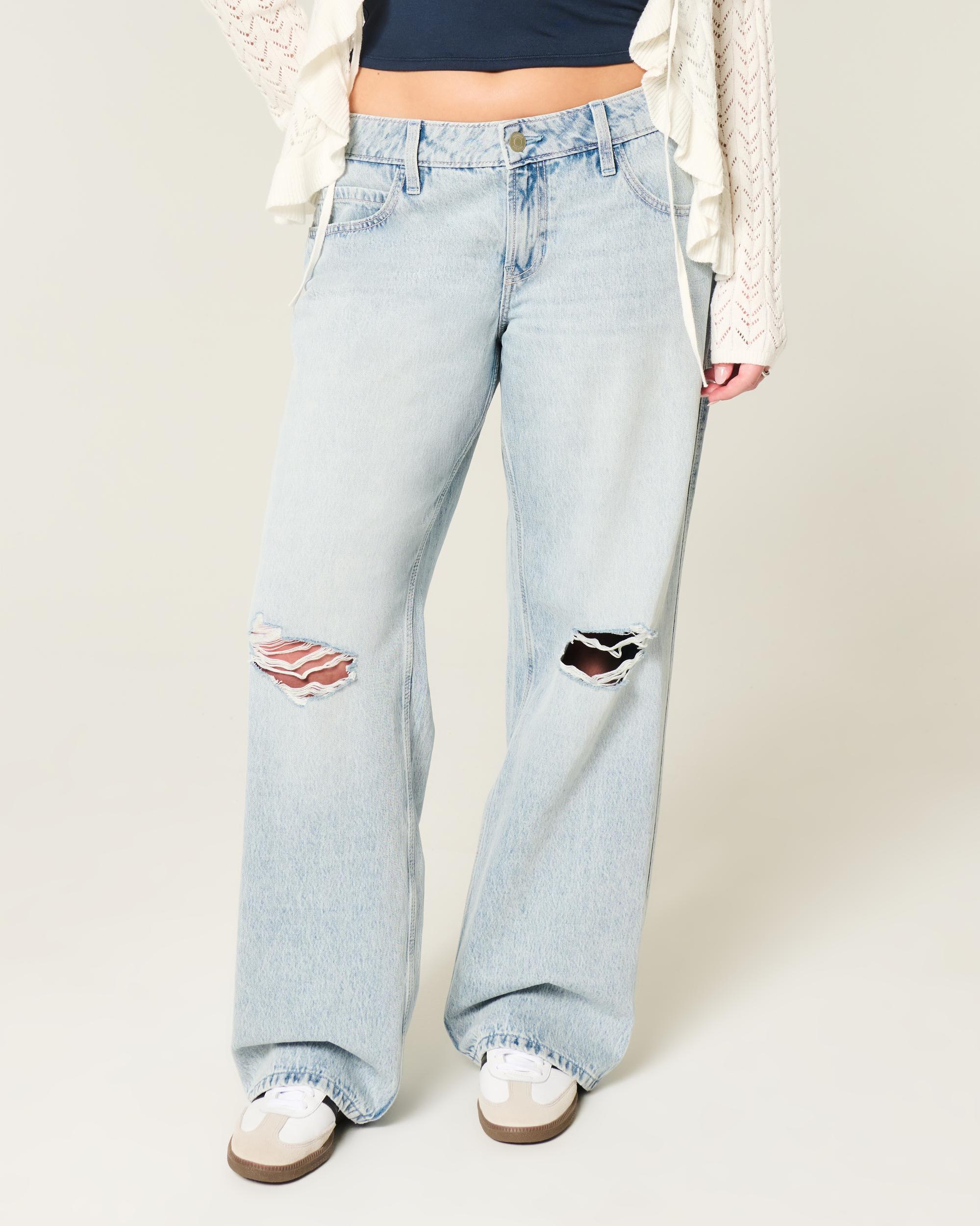 Low-Rise Ripped Light Wash Baggy Jeans Product Image