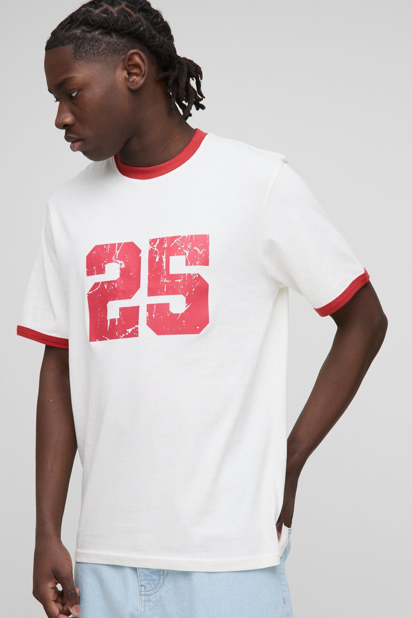 Regular Fit Varsity Print Ringer T-Shirt | boohooMAN USA Product Image