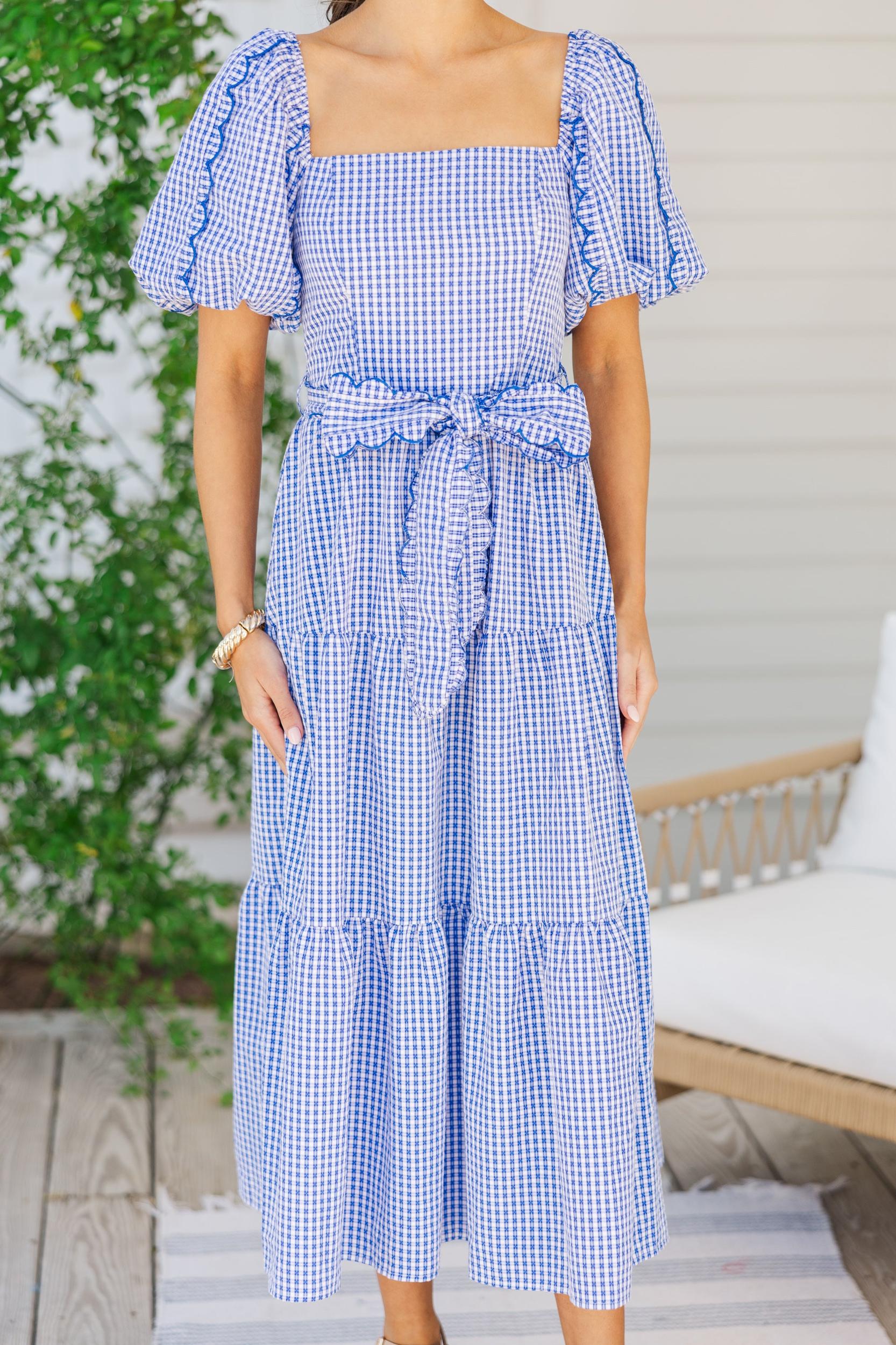 The Notion Blue Gingham Midi Dress Female Product Image