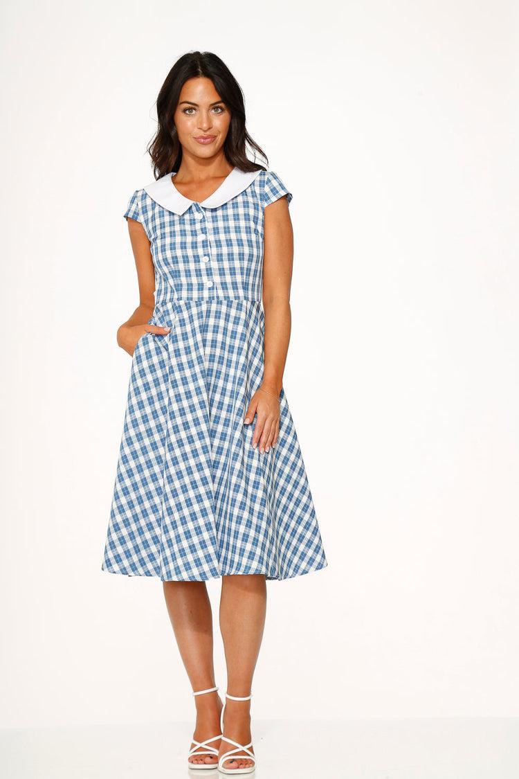 Blue Checker Swing Dress Product Image
