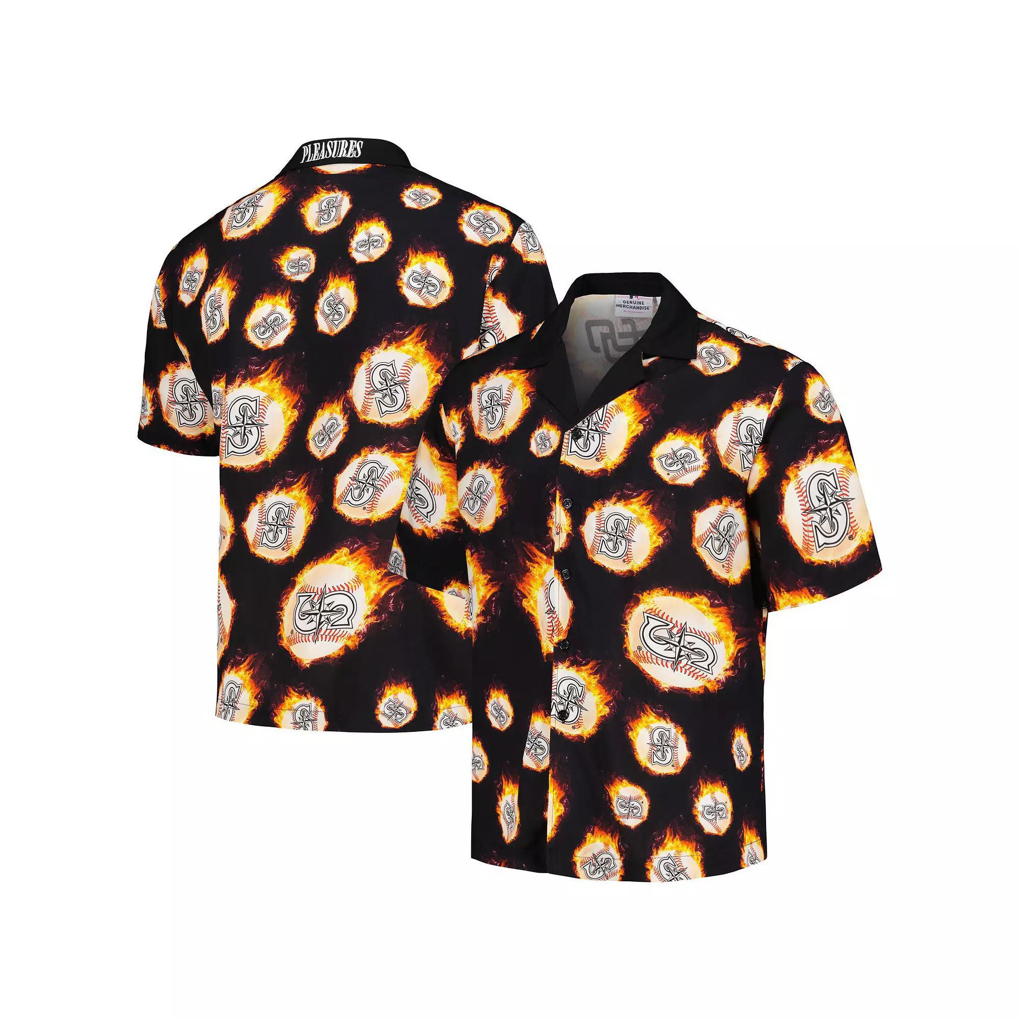 Men's Black Seattle Mariners Flame Fireball Button-Up Shirt,  Product Image