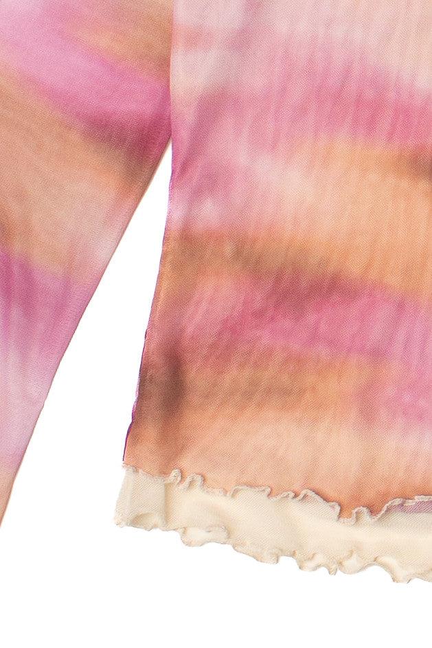 Long Sleeve Double Layer Printed Mesh Top Product Image