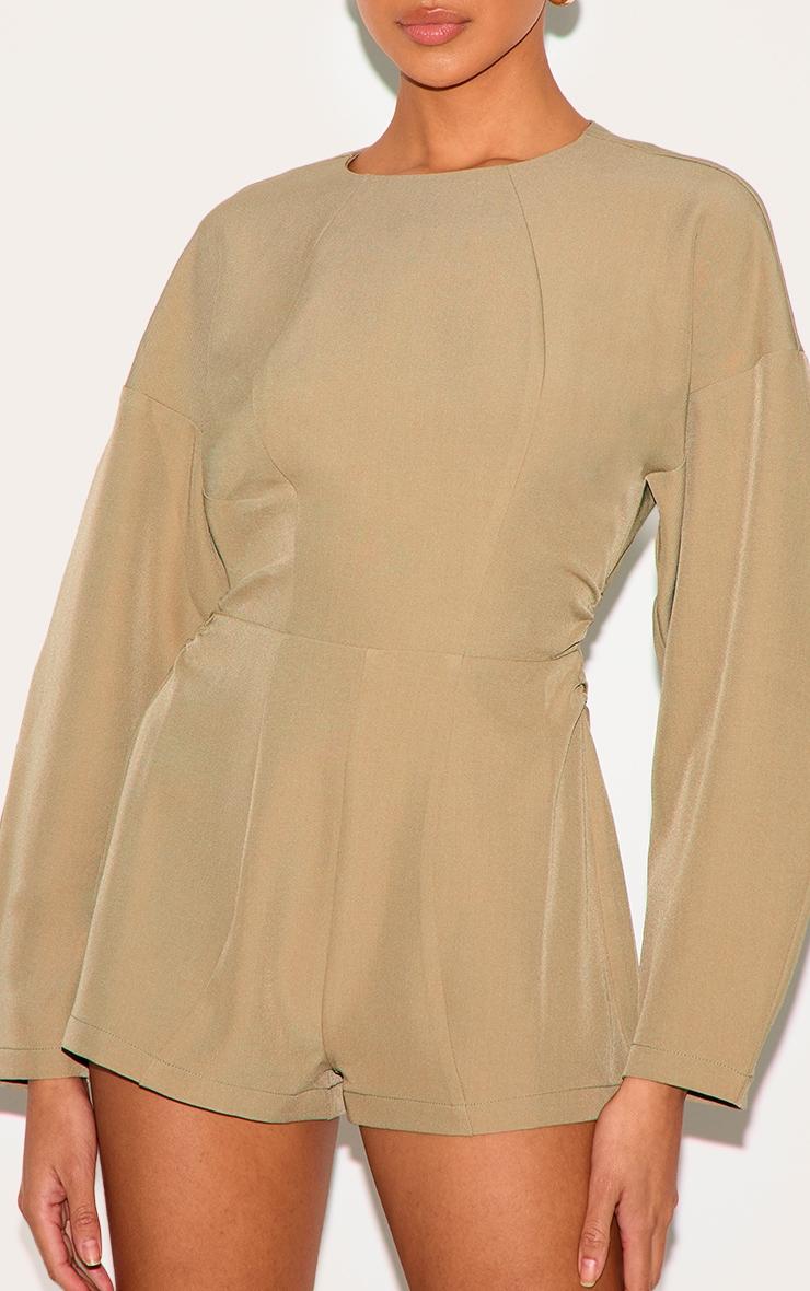  Stone Tailored Woven High Neck Cocoon Sleeve Romper Product Image