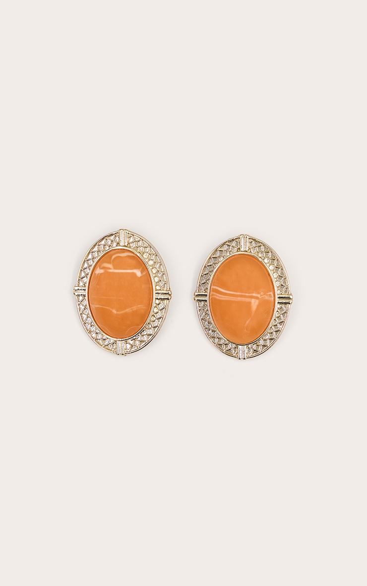 Coral Resin Gold Statement Earrings Product Image