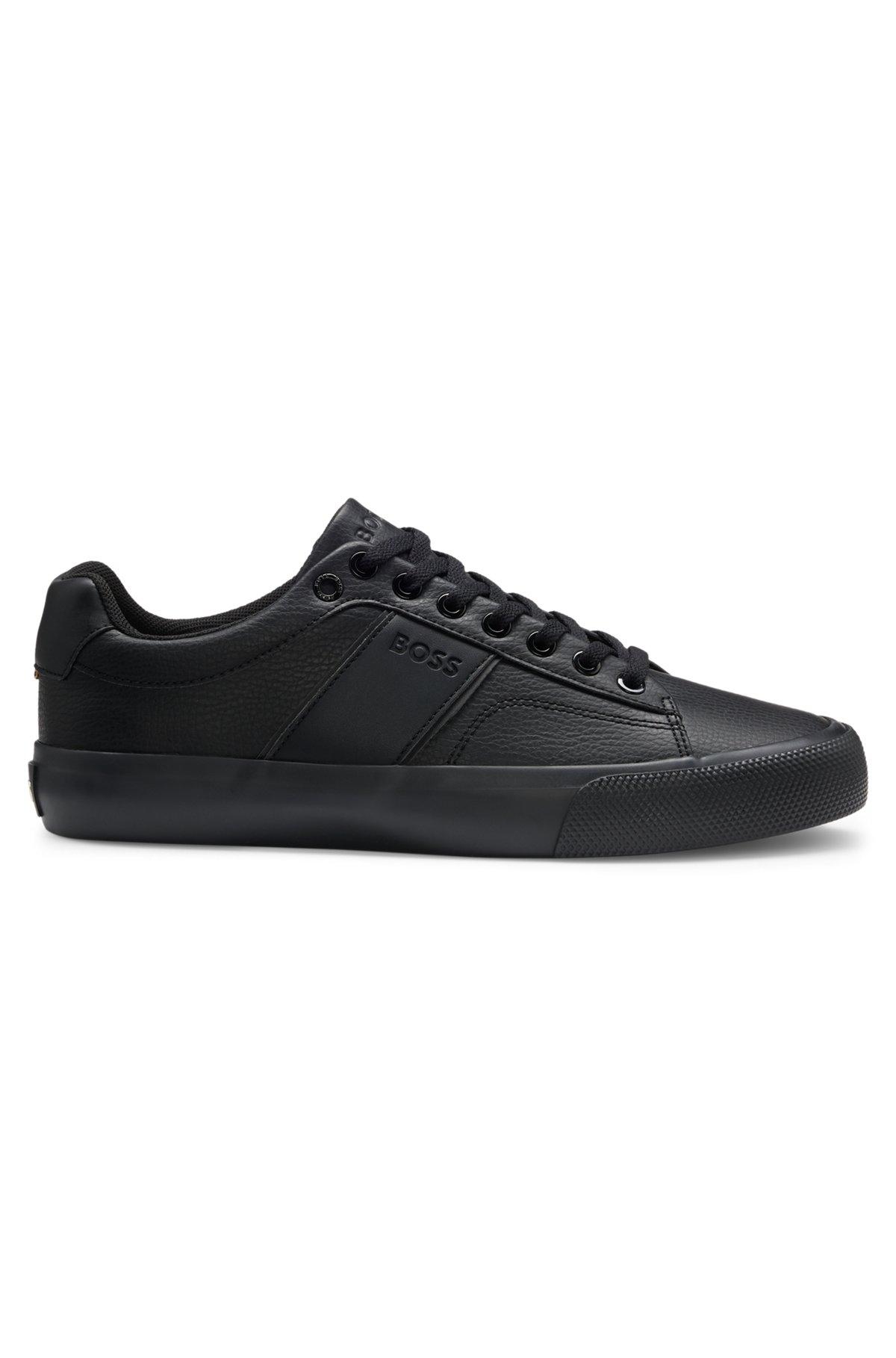 BOSS - Faux-leather trainers with plain and grained textures - Black Product Image