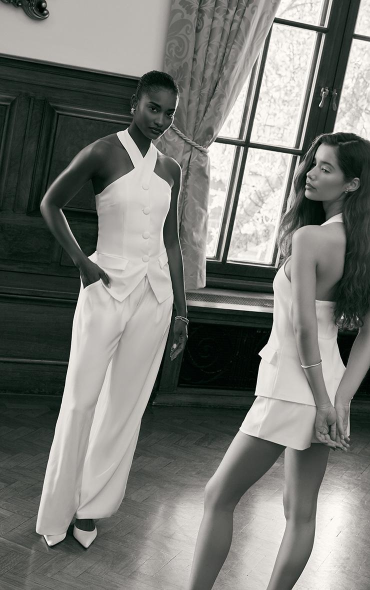 Premium White Tailored Pleated Lined Wide Leg Pants Product Image