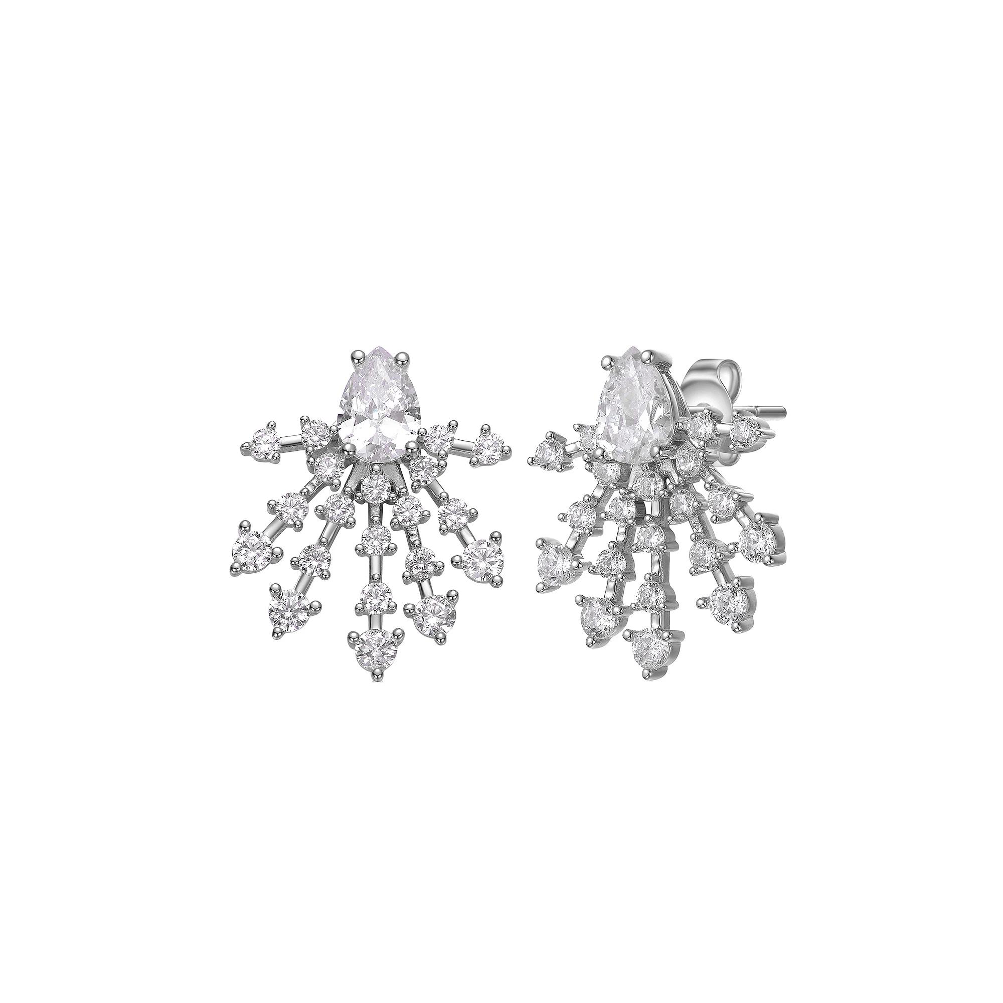 Silver Tone Cubic Zirconia Snowflake Cluster Earrings, Womens, Sterling Product Image