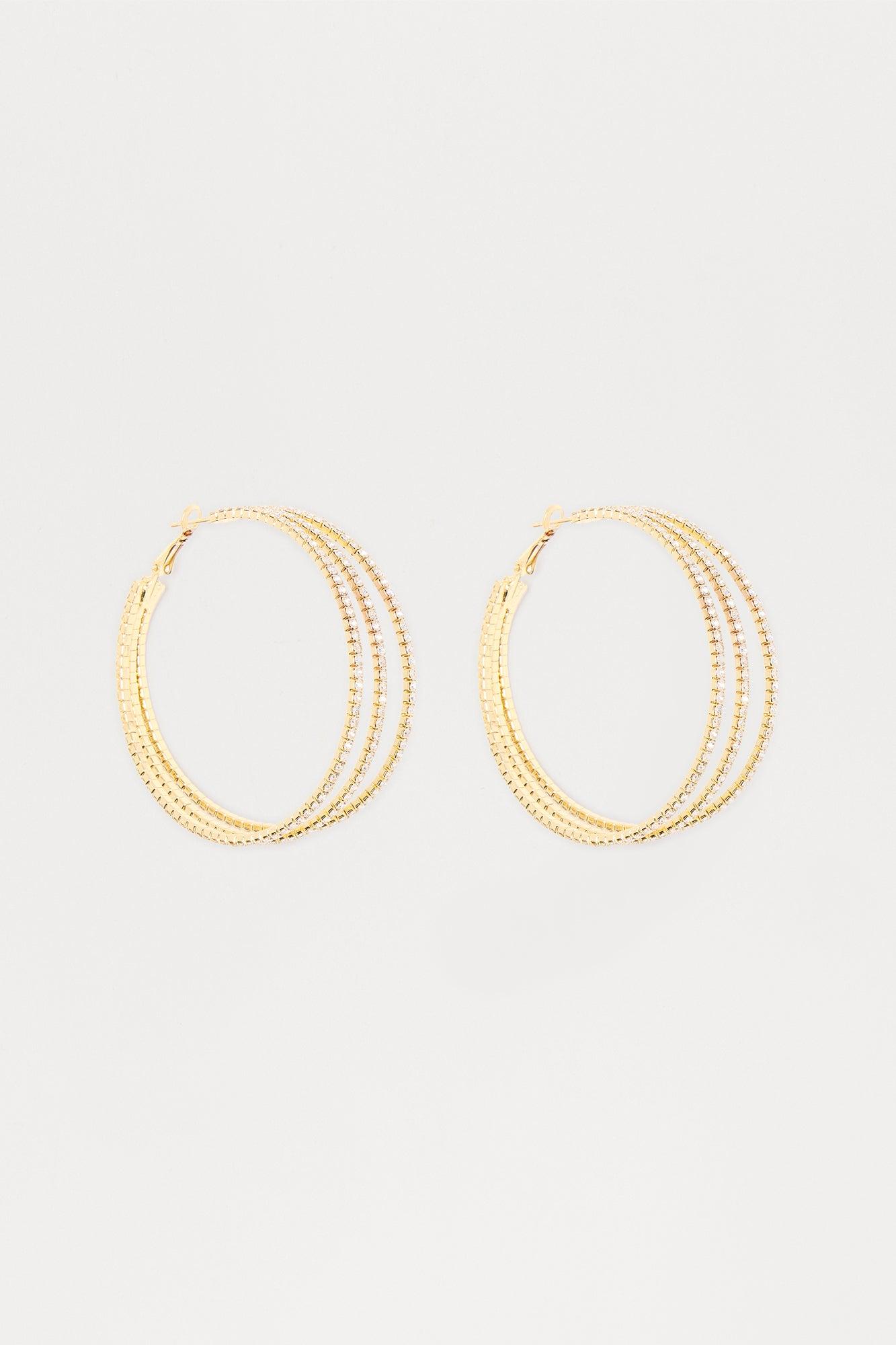 MY 3 Rhinestone Hoop Earrings - Gold Female Product Image