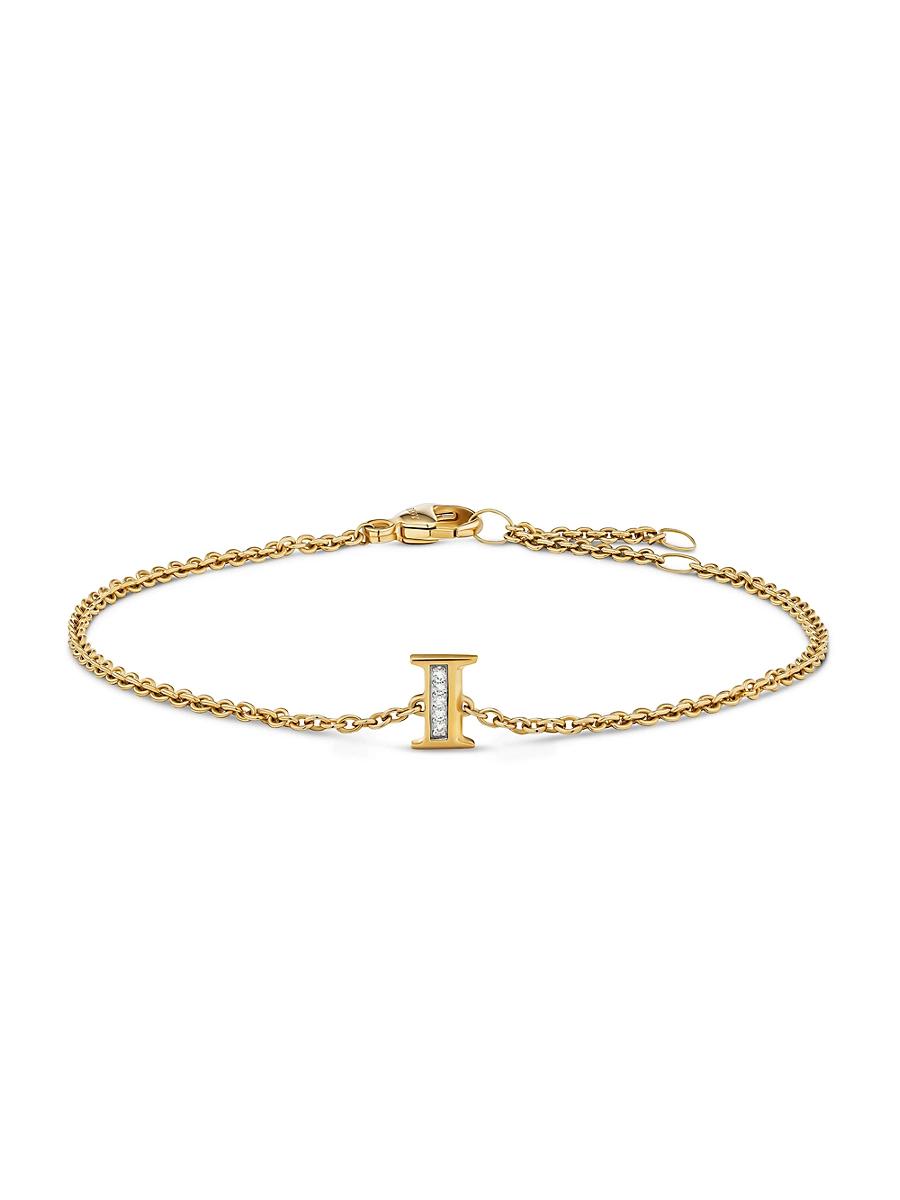Womens Petite Pav Initial Chain Bracelet in 18K Yellow Gold Product Image