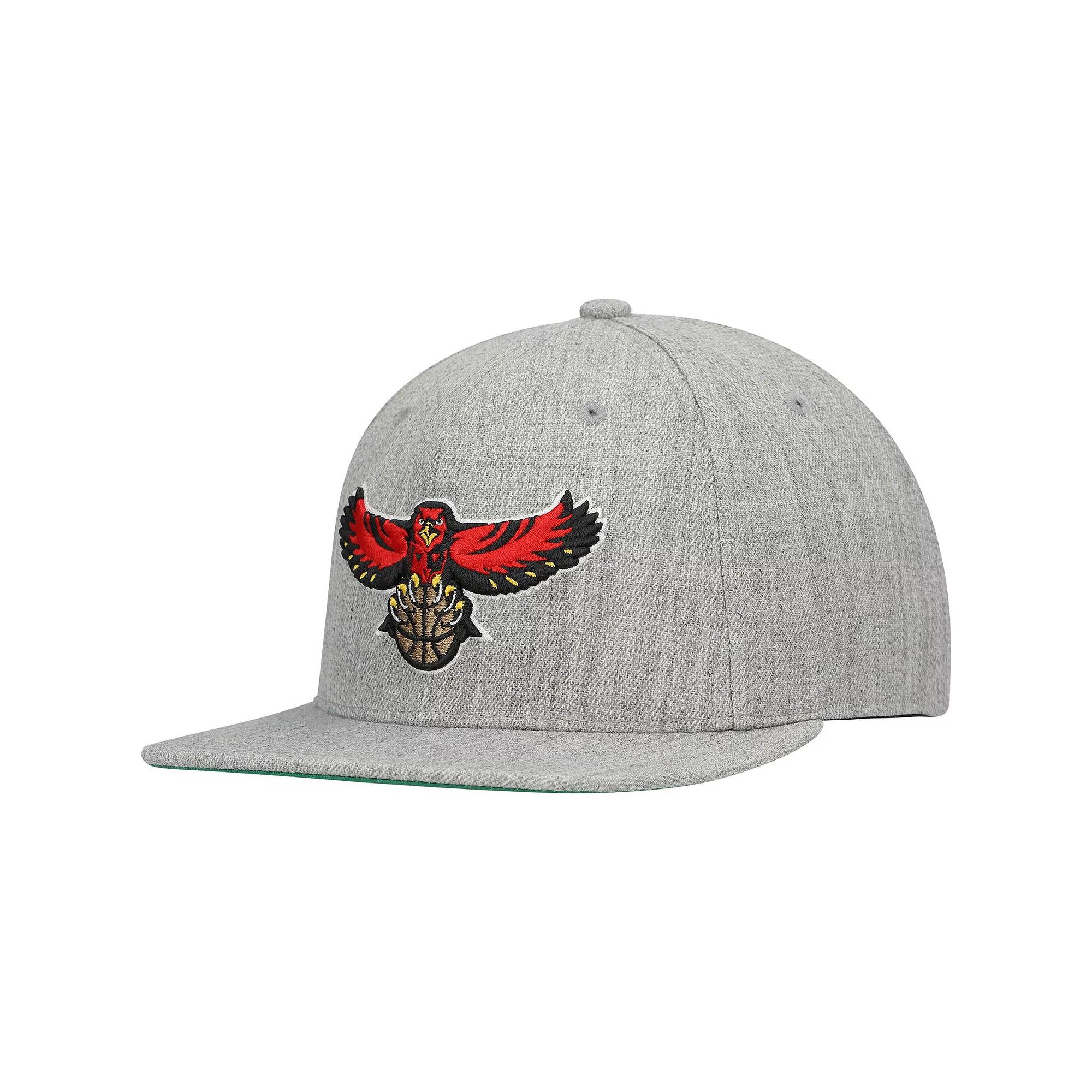 Men's Mitchell & Ness Heathered Gray Atlanta Hawks Hardwood Classics Team 2.0 Snapback Hat, Grey Product Image
