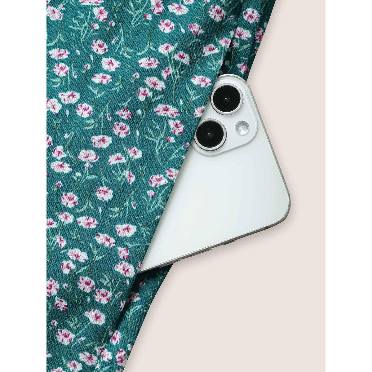 Plus Size DarkGreen Ditsy Floral Button Detail Square Neck Jumpsuit Women Elegant Short sleeve Square Neck Everyday Loose Jumpsuits BloomChic 22-24/3X Product Image