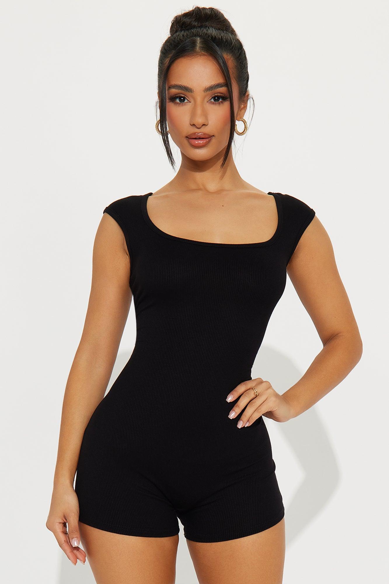 Reyna Ribbed Romper - Black Product Image