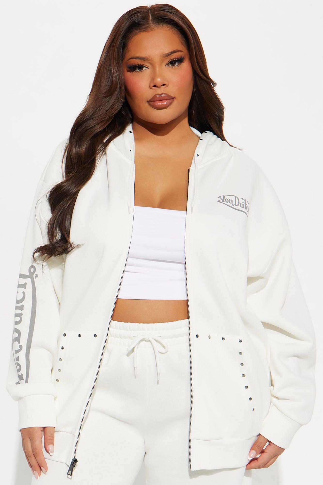 Von Dutch Studded Zip Front Hoodie - Cream Product Image