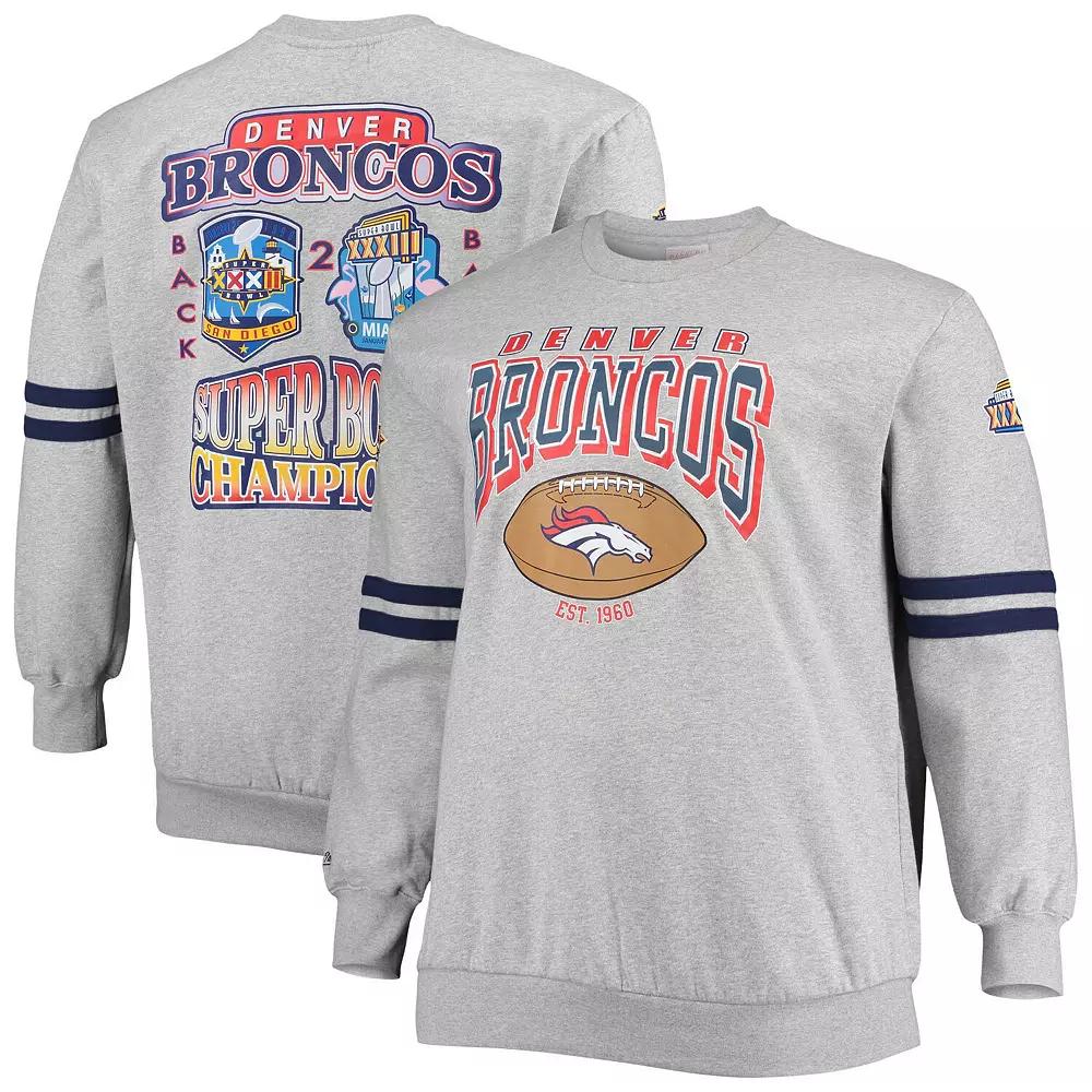 Men's Mitchell & Ness Heathered Gray Denver Broncos Big & Tall Allover Print Pullover Sweatshirt, Size: 3XLT, Grey Product Image