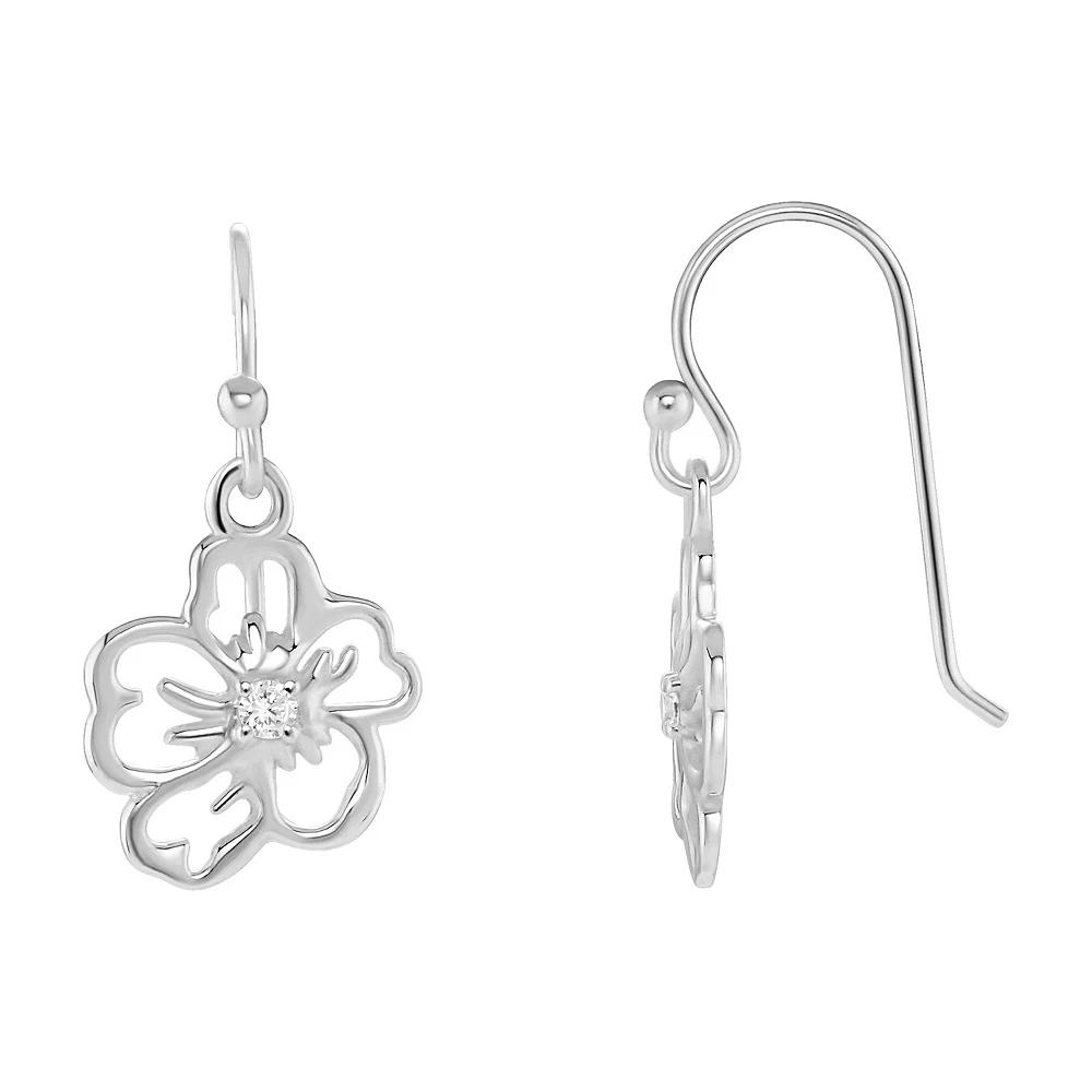 PRIMROSE Sterling Silver Polished Flower & Cubic Zirconia Drop Earrings, Women's, Silver Tone Product Image
