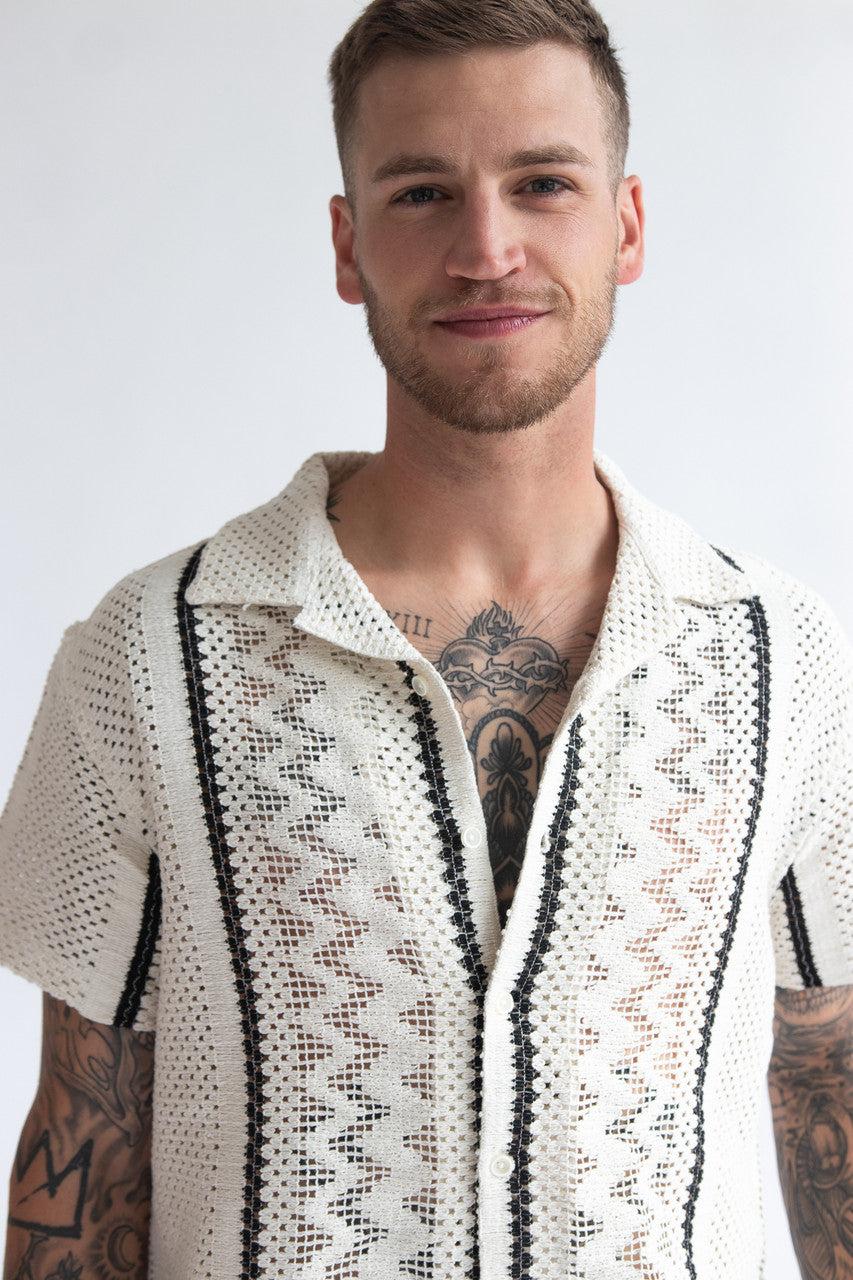 Stripe Cabana Crochet Button Up Shirt Product Image