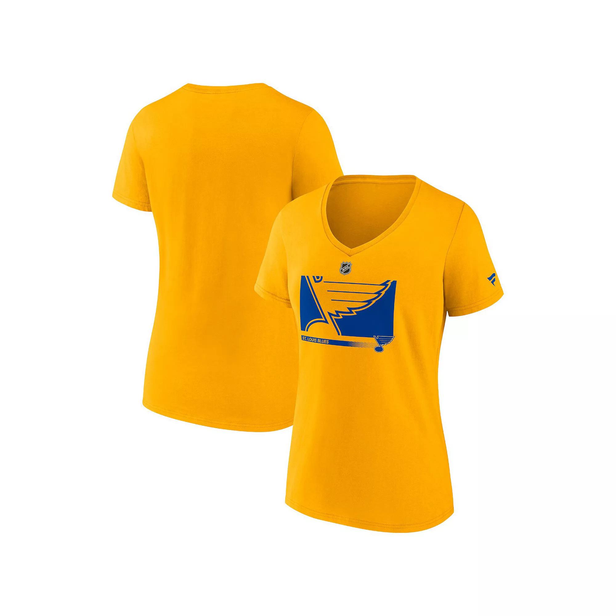 Women's Fanatics Branded Gold St. Louis Blues Authentic Pro Core Collection Secondary Logo V-Neck T-Shirt, Size: Medium Product Image
