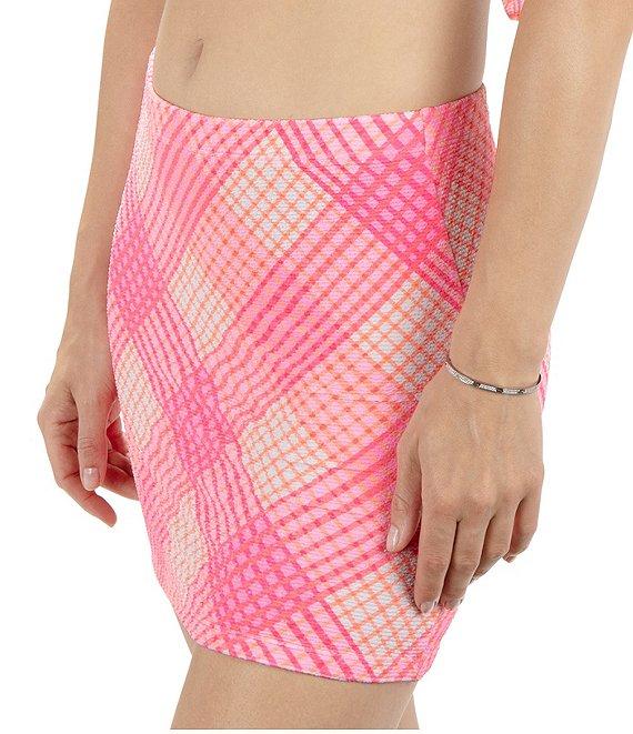 Hurley Ombre Plaid Pull-On Cover-Up Mini Skirt Product Image