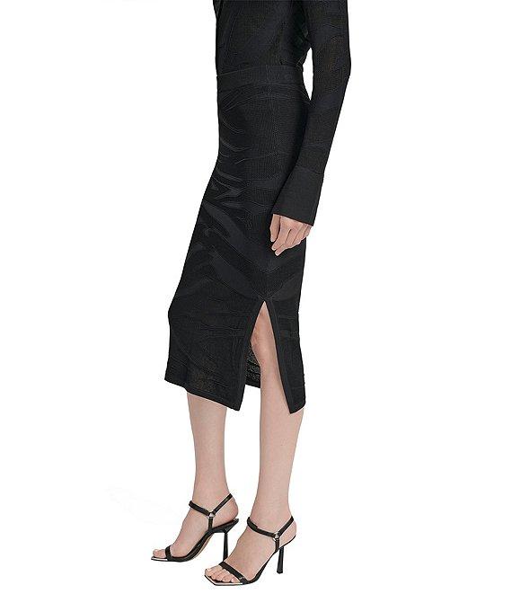 DKNY by Donna Karan Coordinating Zebra Knit Side Slit Midi Sheath Skirt Product Image