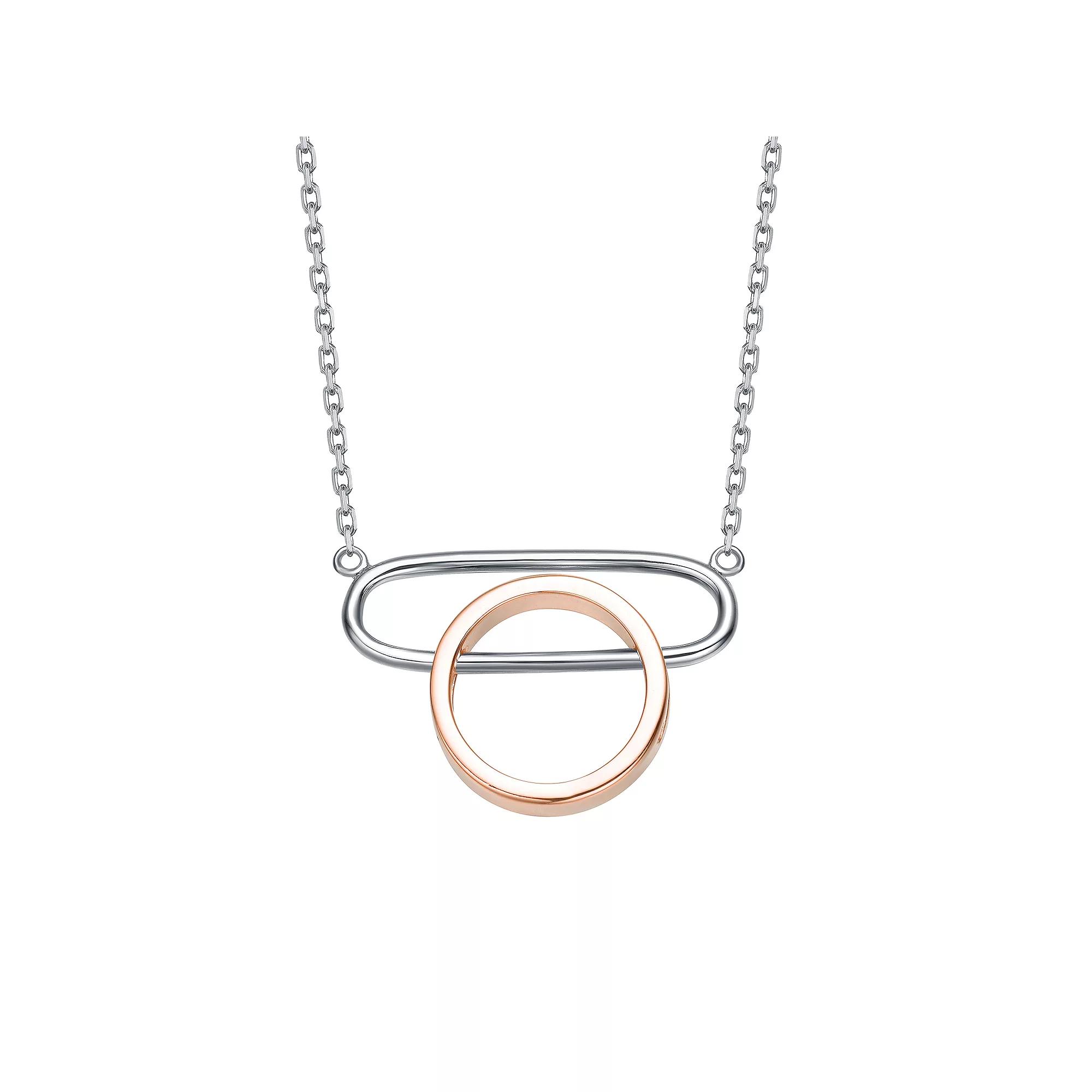 Two Tone Sterling Silver Geometric Necklace, Womens Product Image