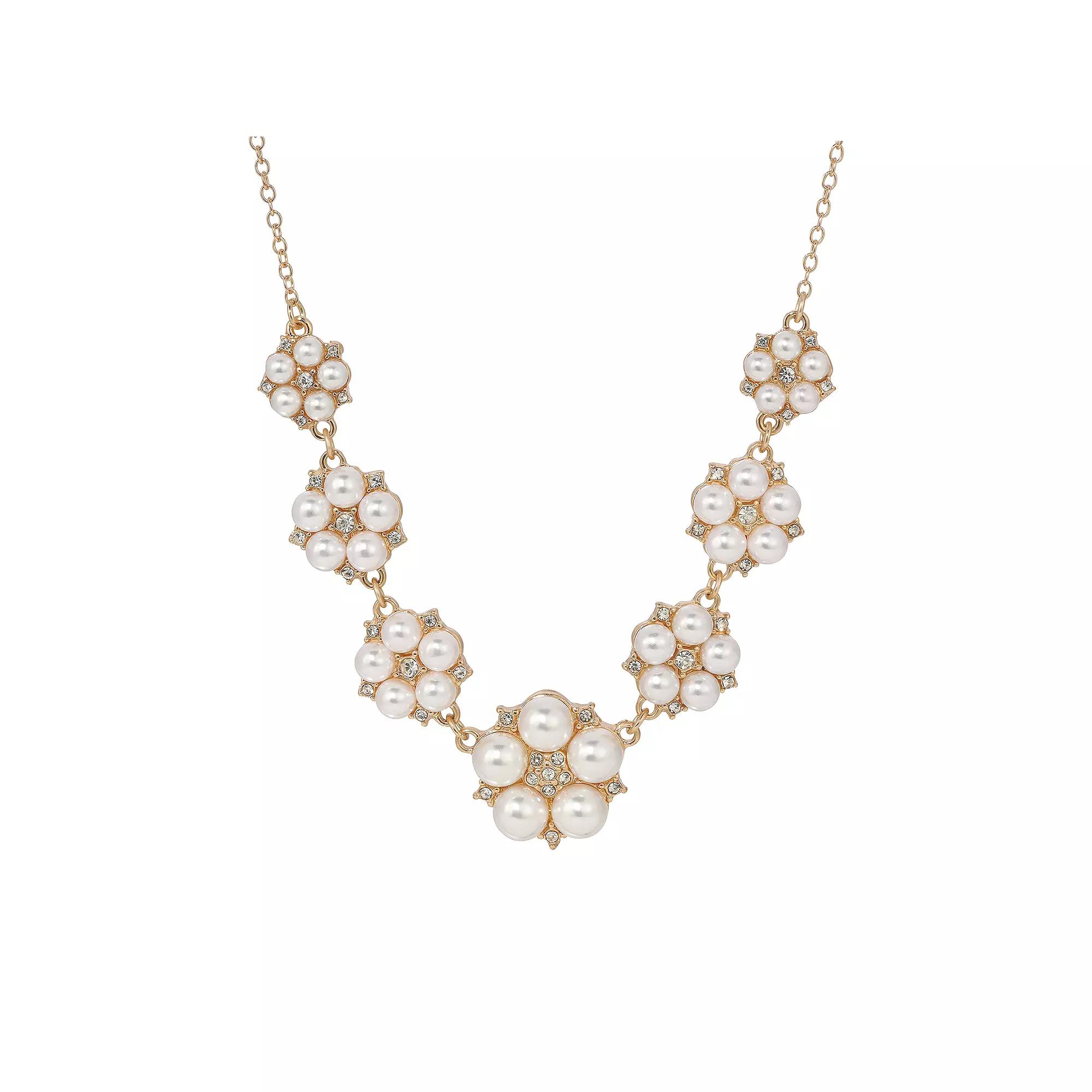 1928 Gold Tone Round Faux Pearl Necklace, Womens, White Product Image