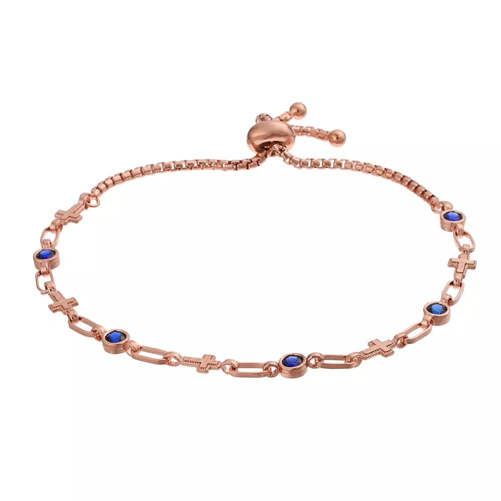 Kristen Kesho Sterling Silver Lab-Created Sapphire & Cross Link Adjustable Bolo Bracelet, Women's, Size: 9.50, Pink Tone Product Image