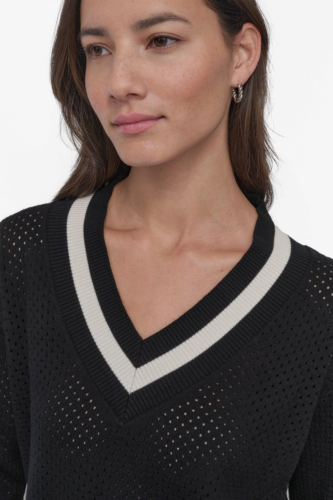 STRIPED SPORT MESH POINTELLE SWEATER Product Image