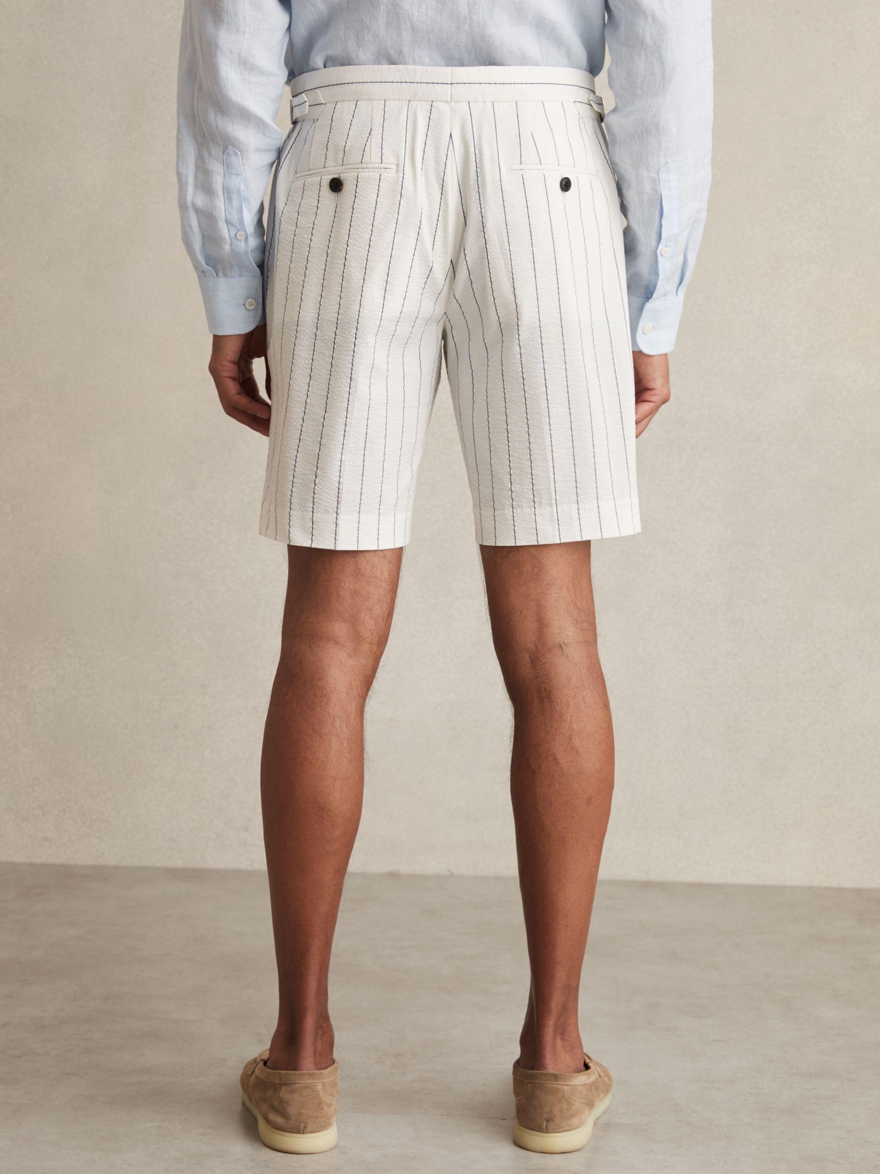 Cotton-Blend Pinstripe Shorts in White/Navy Product Image