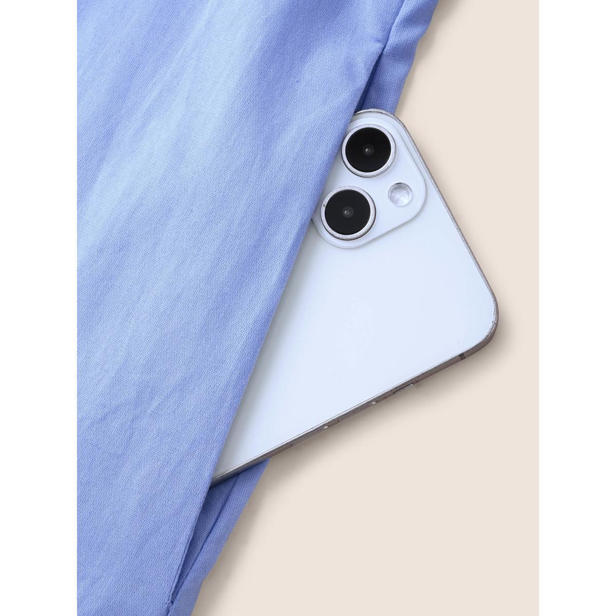 Plus Size Solid Dolman Sleeve Broderie Anglaise Belted Dress Bluepurple Women Casual Woven ribbon&lace trim Round Neck Cap Sleeve Curvy BloomChic 12/L Product Image