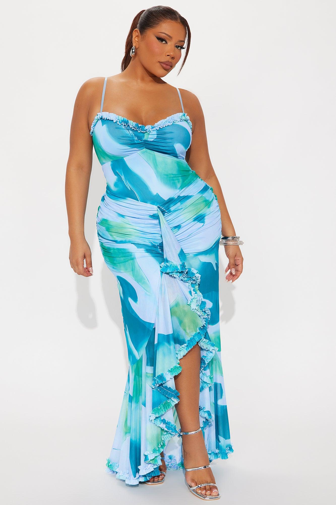 Georgia Ruffle Mesh Maxi Dress - Blue/combo Product Image