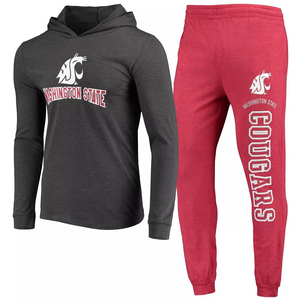 Men's Concepts Sport Crimson/Heather Charcoal Washington State Cougars Meter Long Sleeve Hoodie T-Shirt & Jogger Pajama Set, Size: Large, Wsc Red Product Image