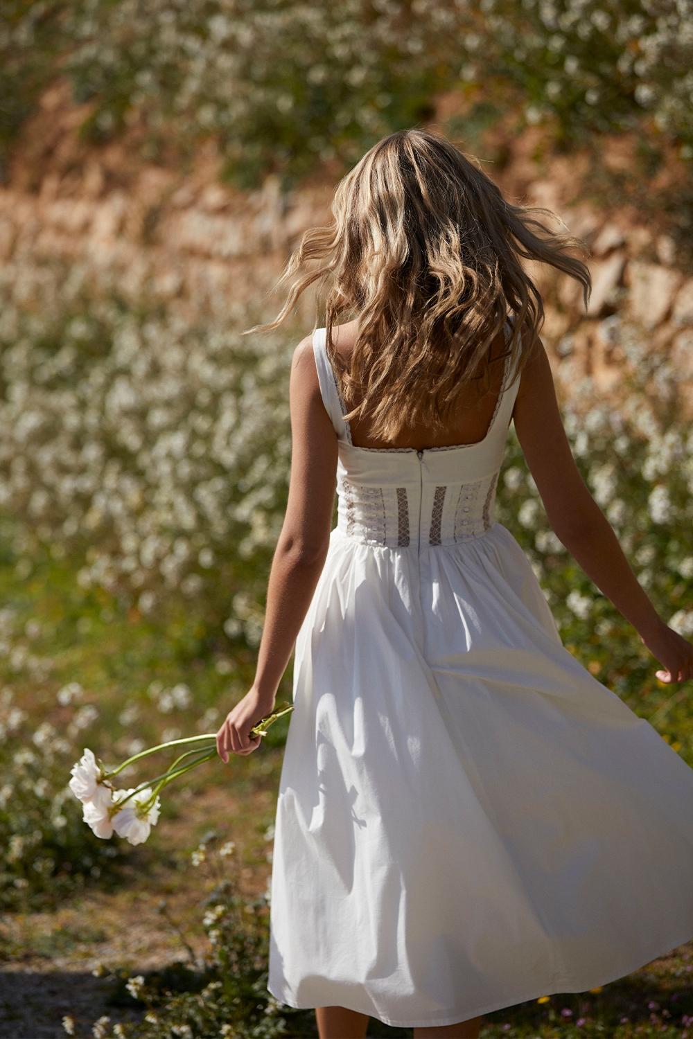 Perle  white lace trim midi dress Product Image