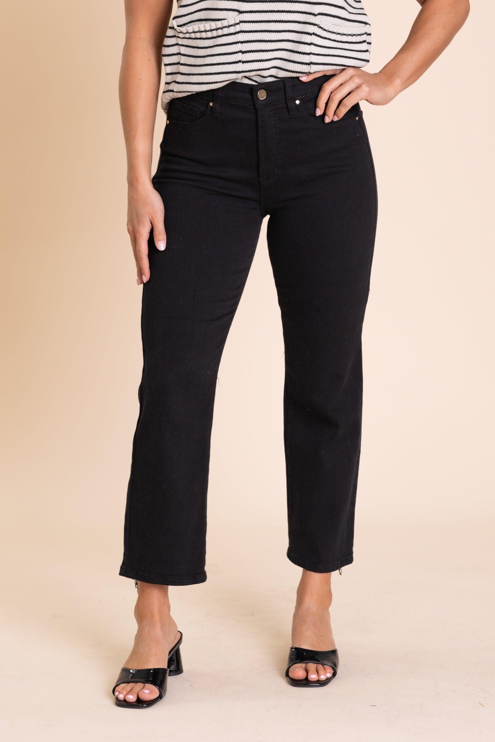 Risen Black Tummy Control Crop Straight Pants Product Image