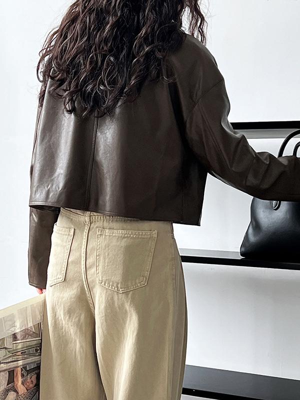 Long Sleeves Loose Solid Color Zipper Lapel Collar Jackets&Coats Outerwear Product Image