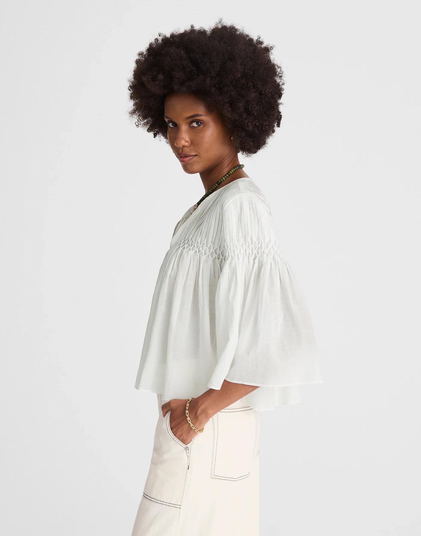 Pintucked Flutter-Sleeve Top Product Image