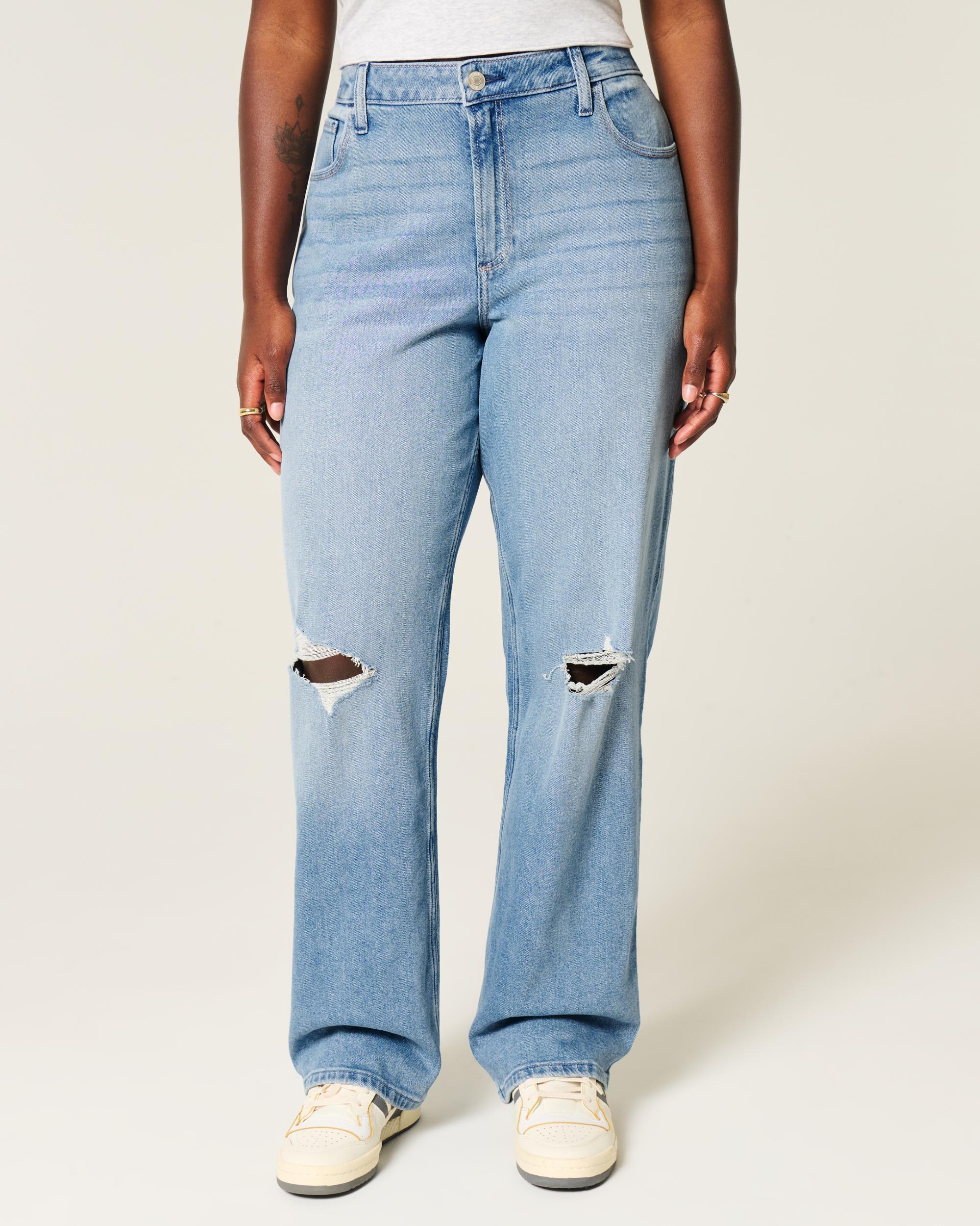 Curvy High-Rise Ripped Medium Wash Dad Jeans Product Image