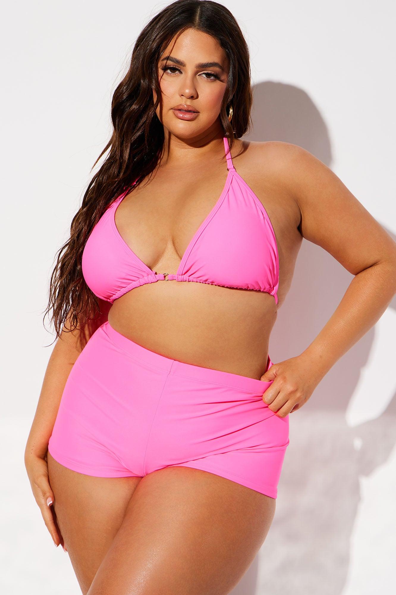 Miley Triangle 2 Piece Boyshort Bikini  - Hot Pink Product Image